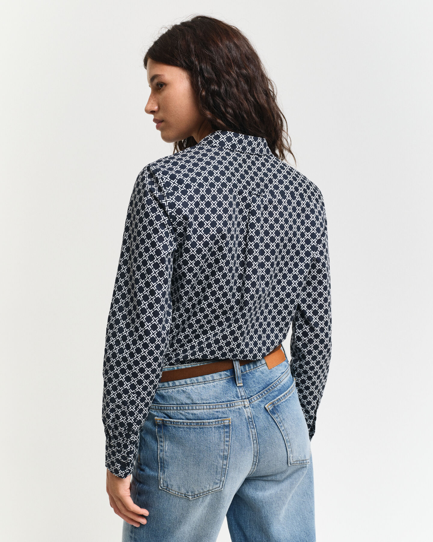 Regular Fit Geometric Baumwoll Voile Bluse