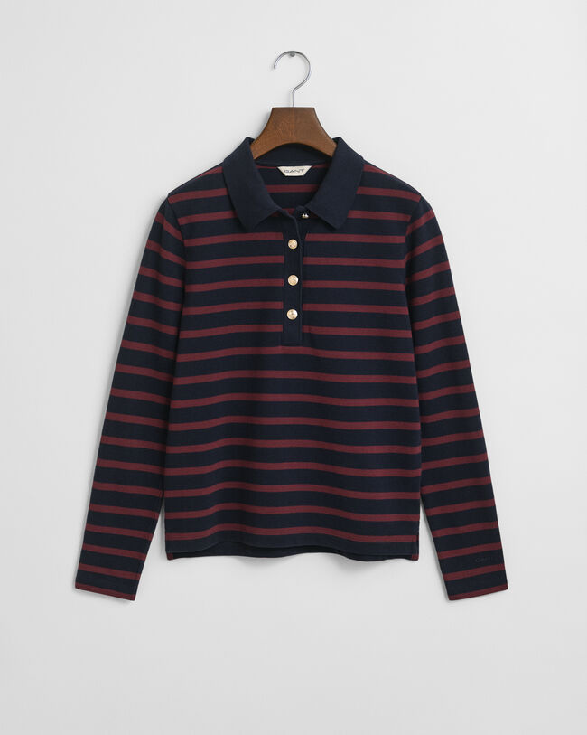 Breton Striped Piqué Langarm-Poloshirt