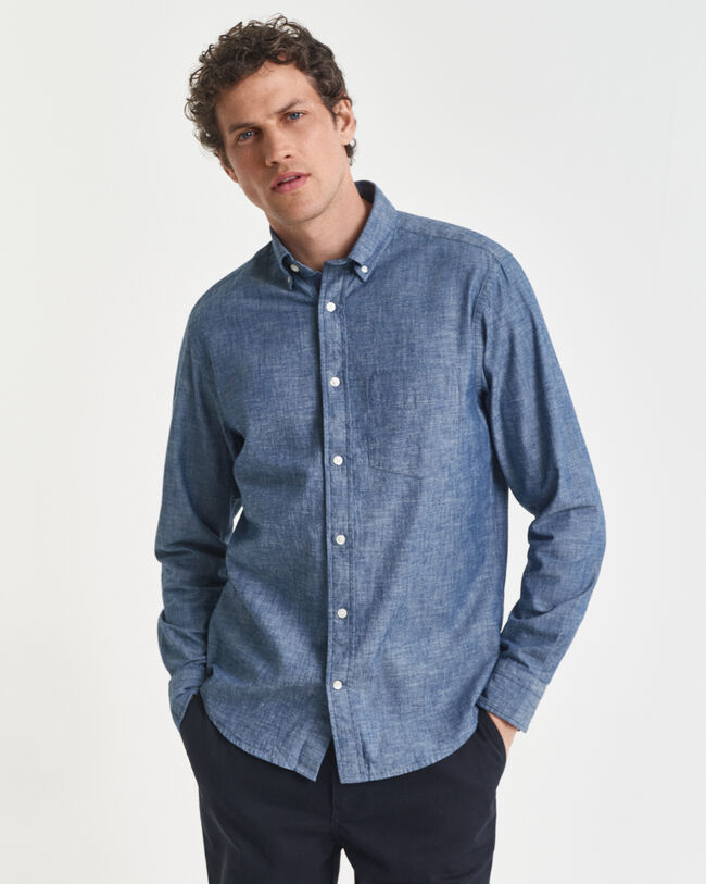 Regular Fit Indigo Chambray Hemd