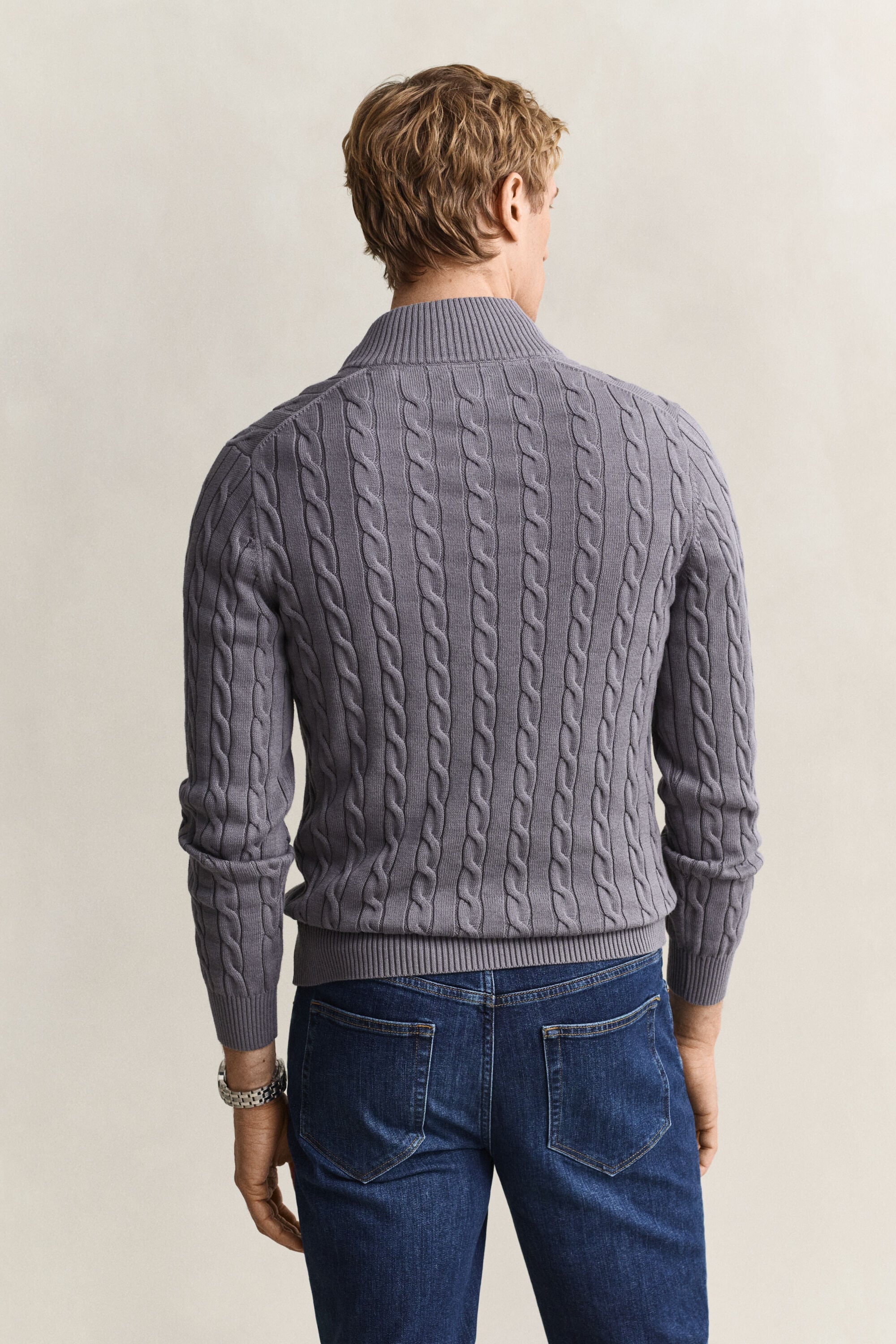 Cotton Cable Knit Half-Zip Sweater