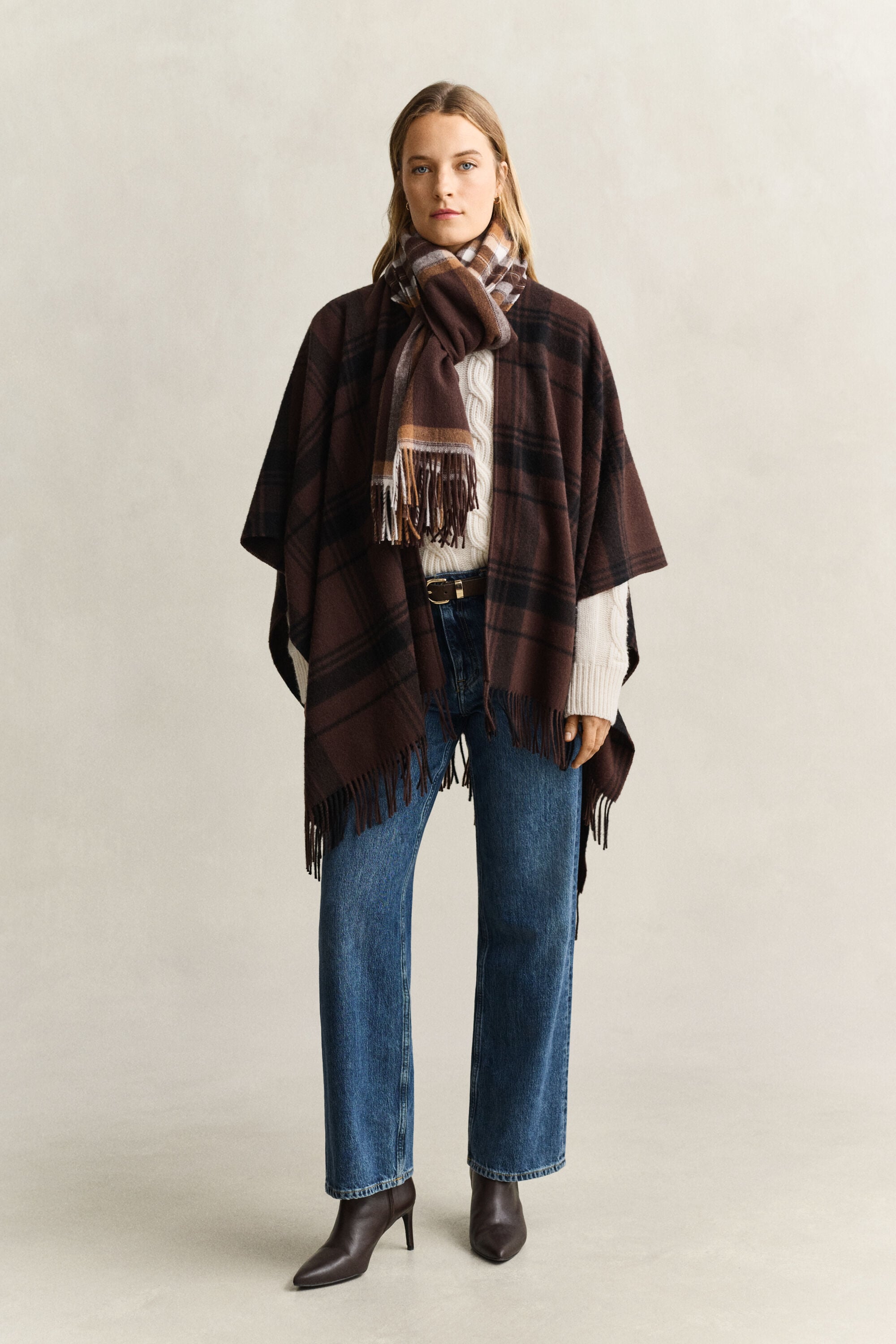 Checked Wool Poncho