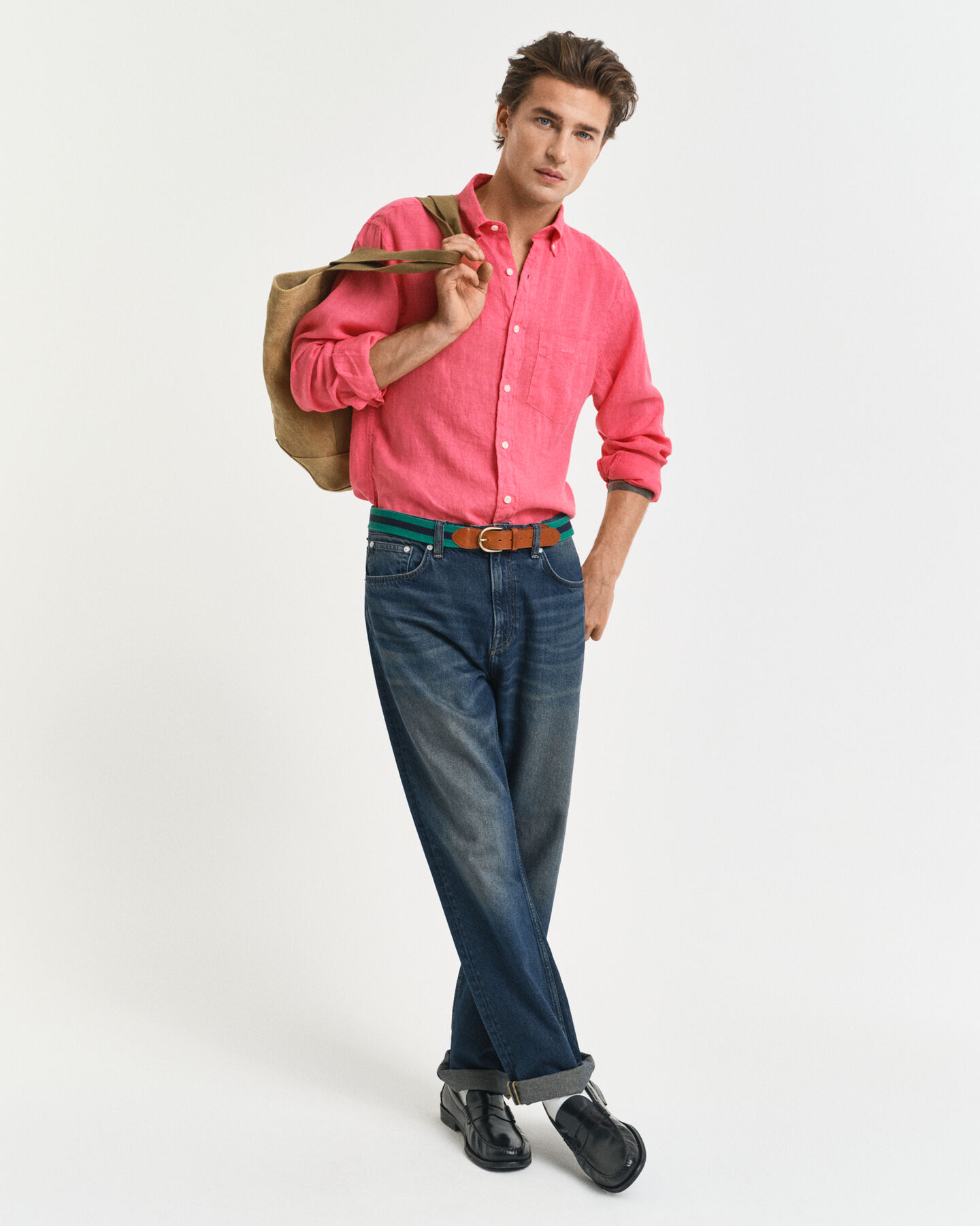 Stückgefärbtes Regular Fit Leinen Hemd