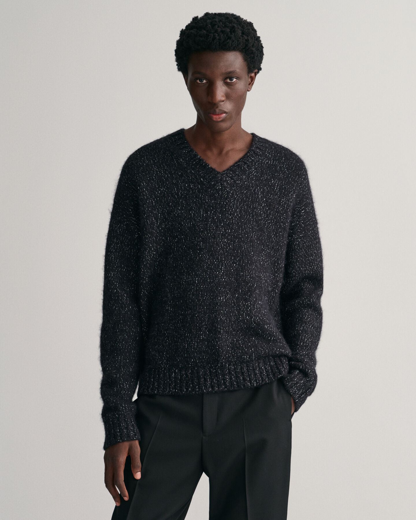 Shiny V-Neck Pullover mit Alpakawolle