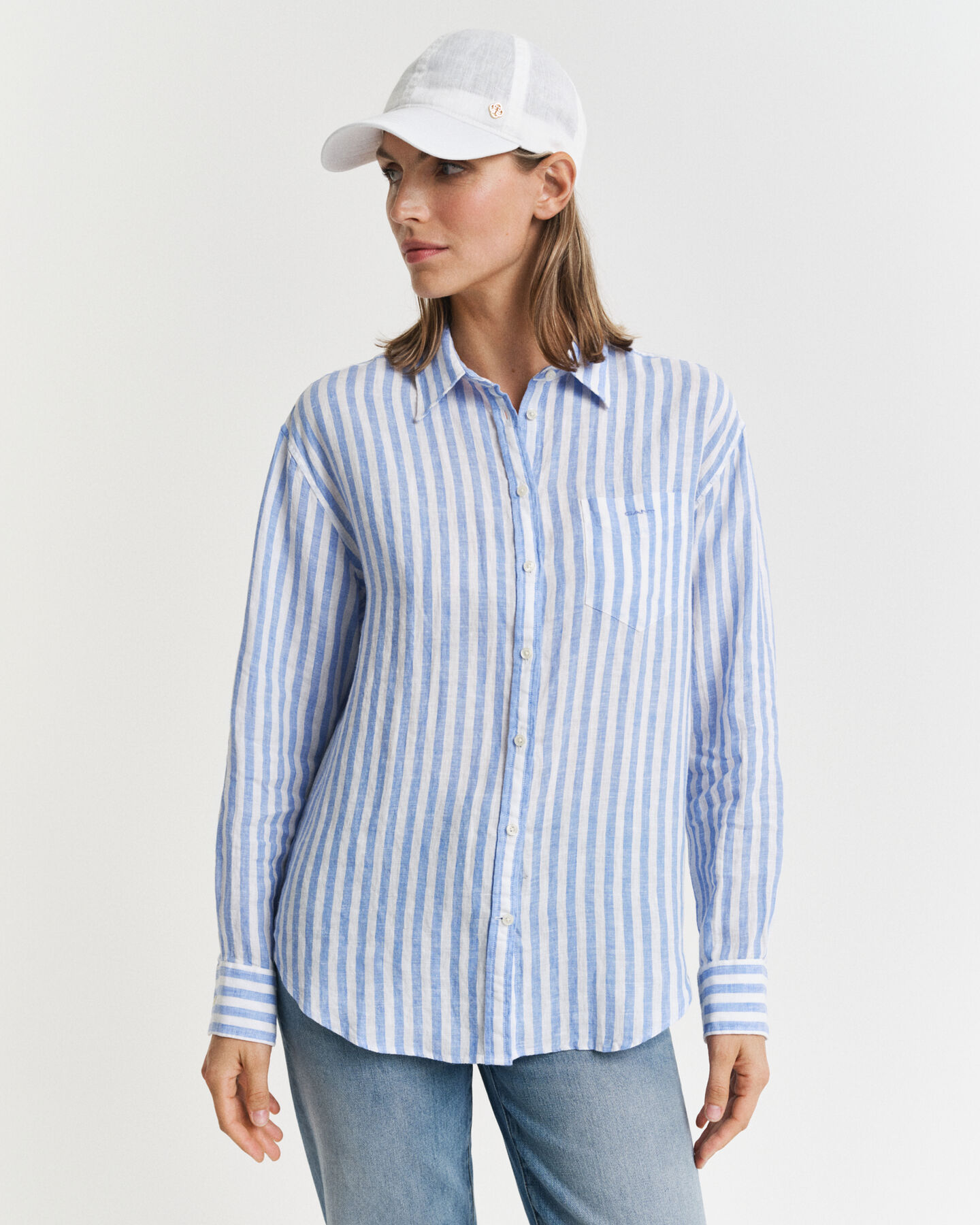 Relaxed Fit Leinen Bluse mit Streifen