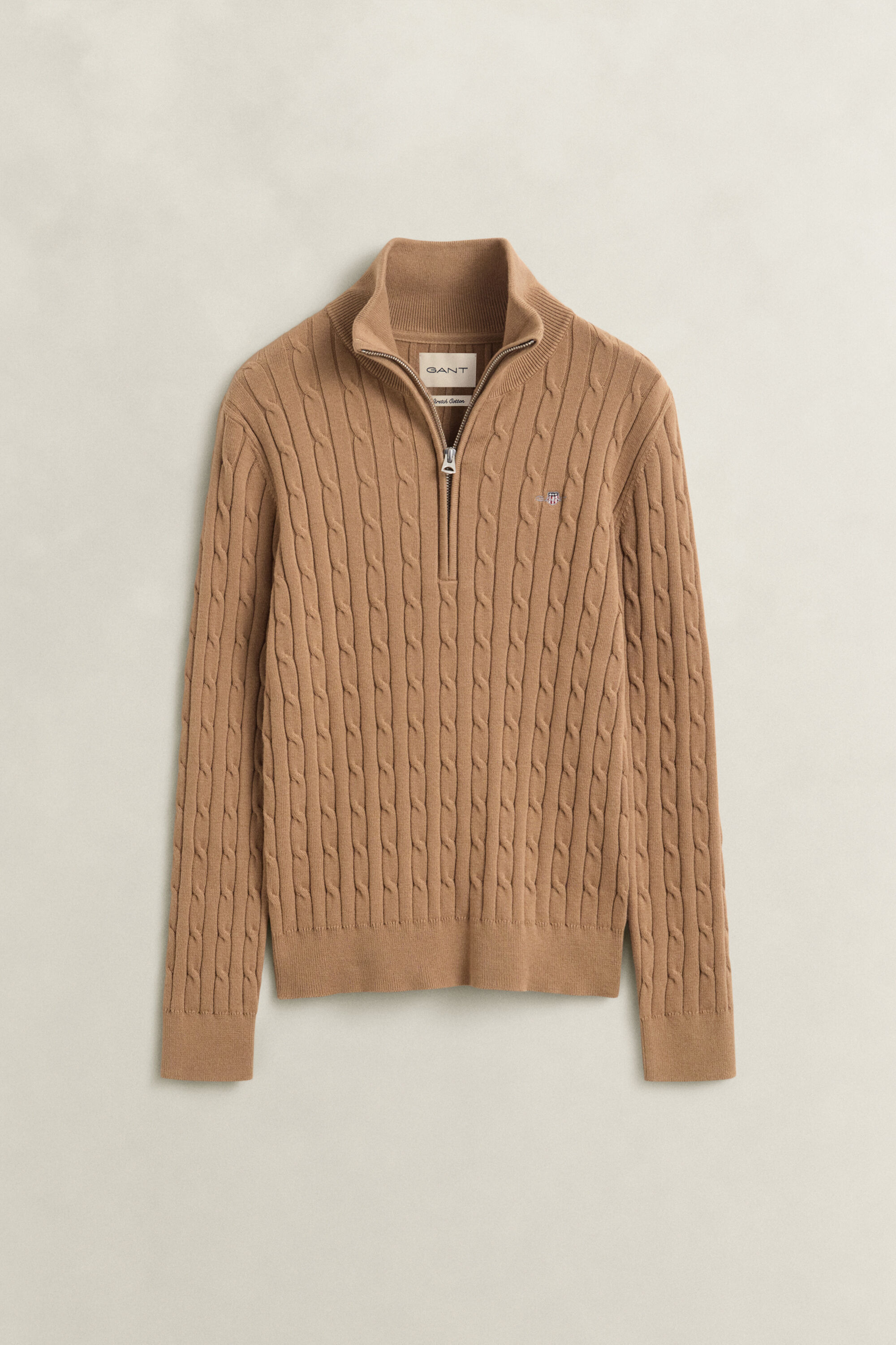 Stretch Cable Knit Half-Zip Sweater