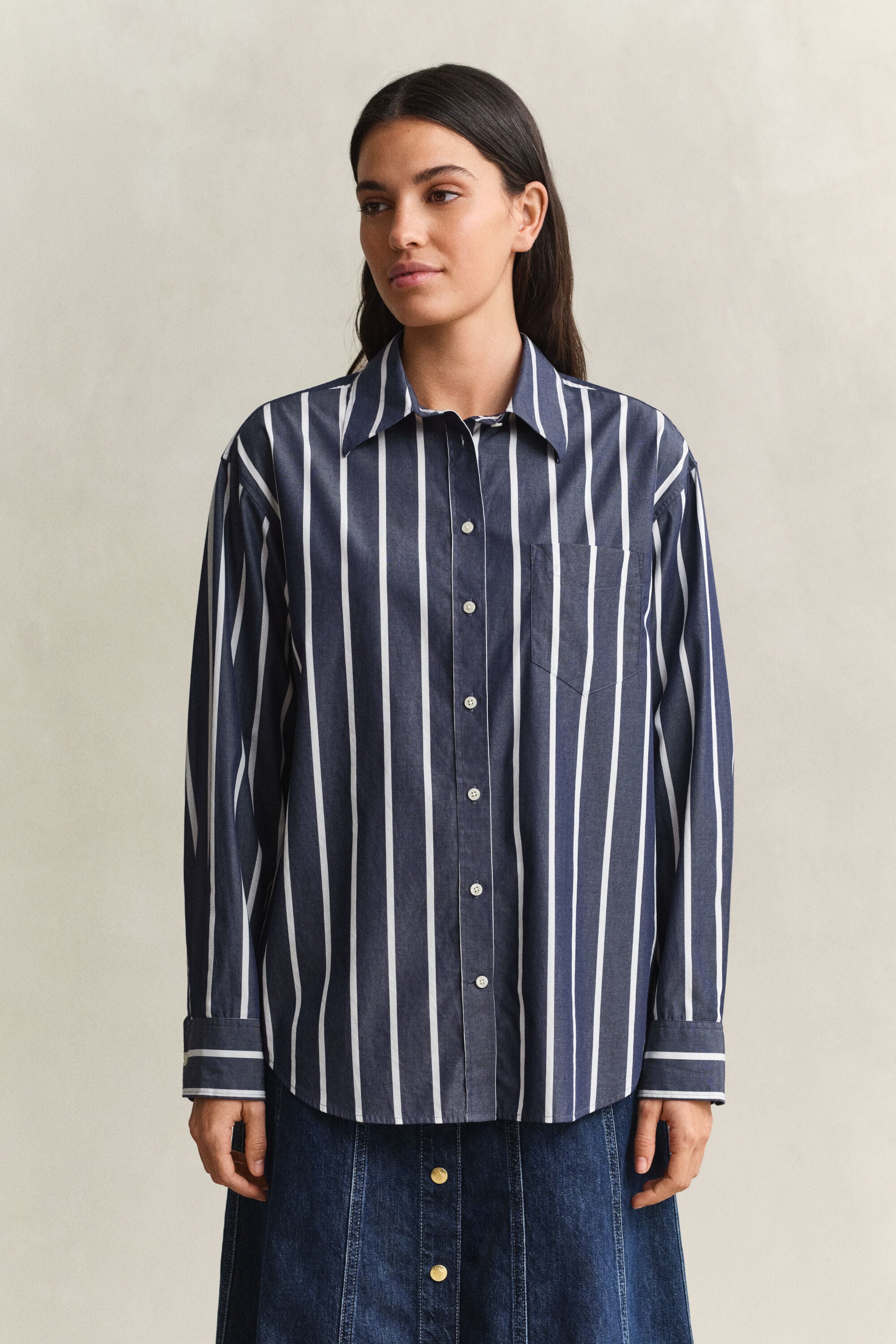 Camicia classica in popeline a righe relaxed fit