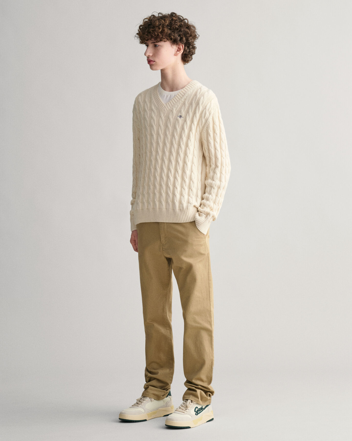 Teens Shield Zopfstrick V-Neck Pullover