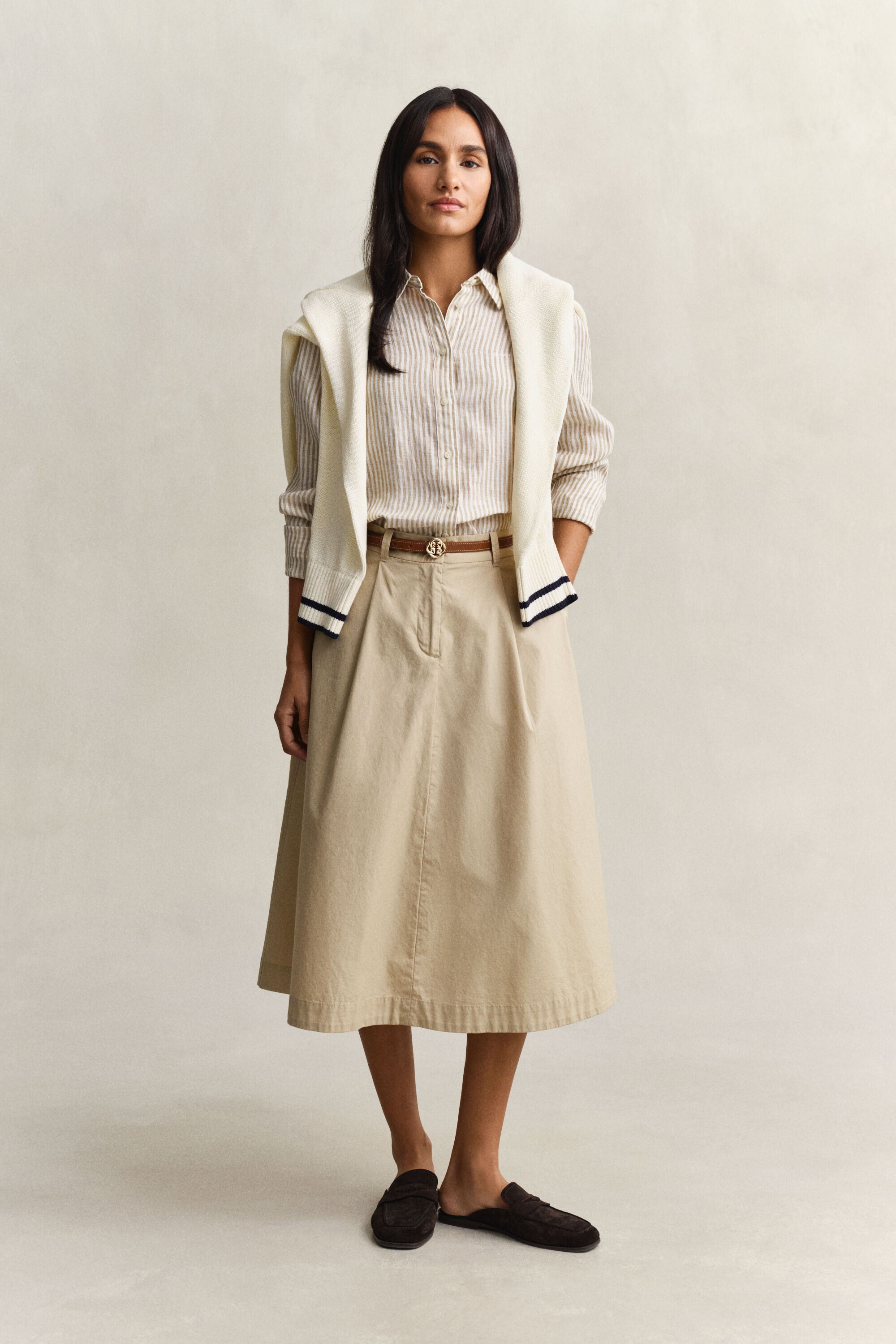 Regular Fit Leinen Bluse mit Streifen