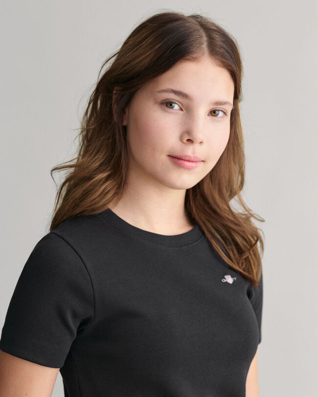 Teens Girls Geripptes Shield T-Shirt