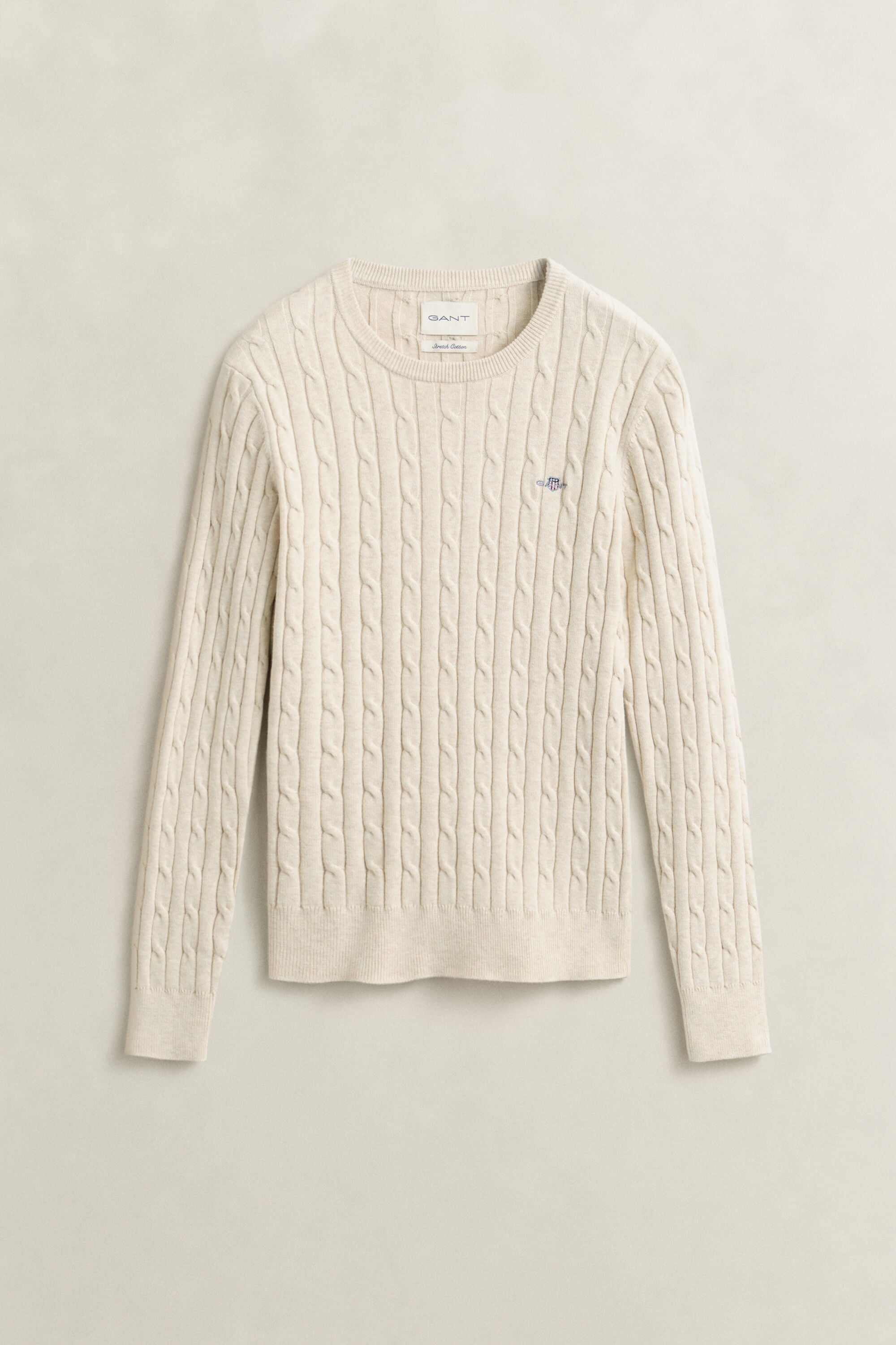 Pull col rond en maille de coton stretch à torsades