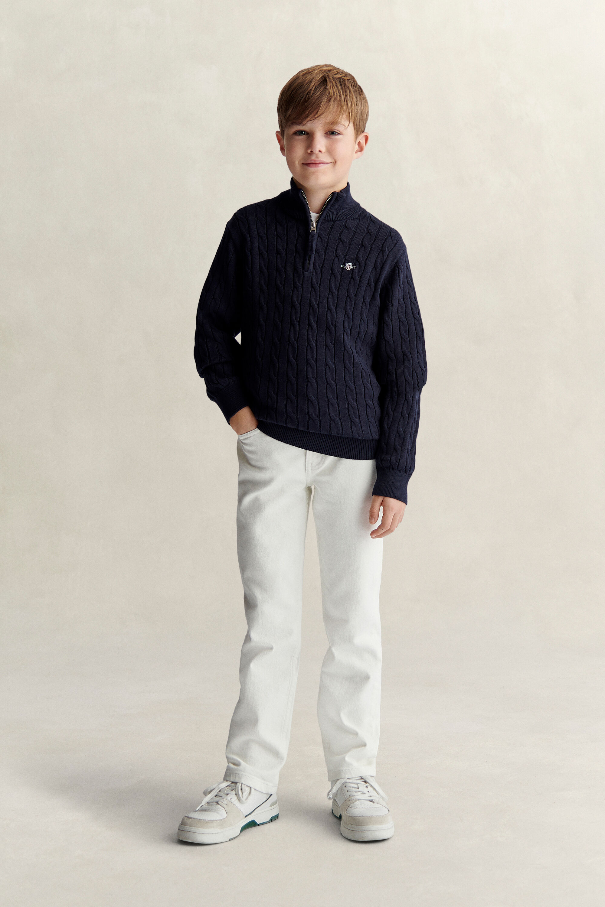 Pull à demi-zip en maille torsadée avec écusson pour Ado Garçon
