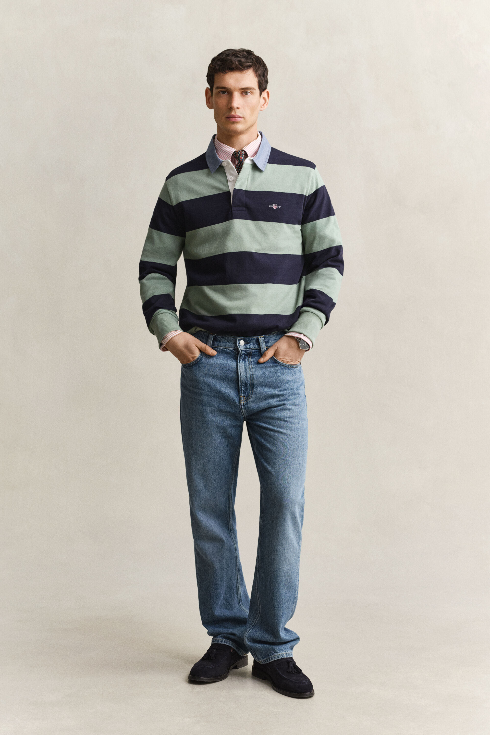 Chambray Collar Striped Heavy Rugger
