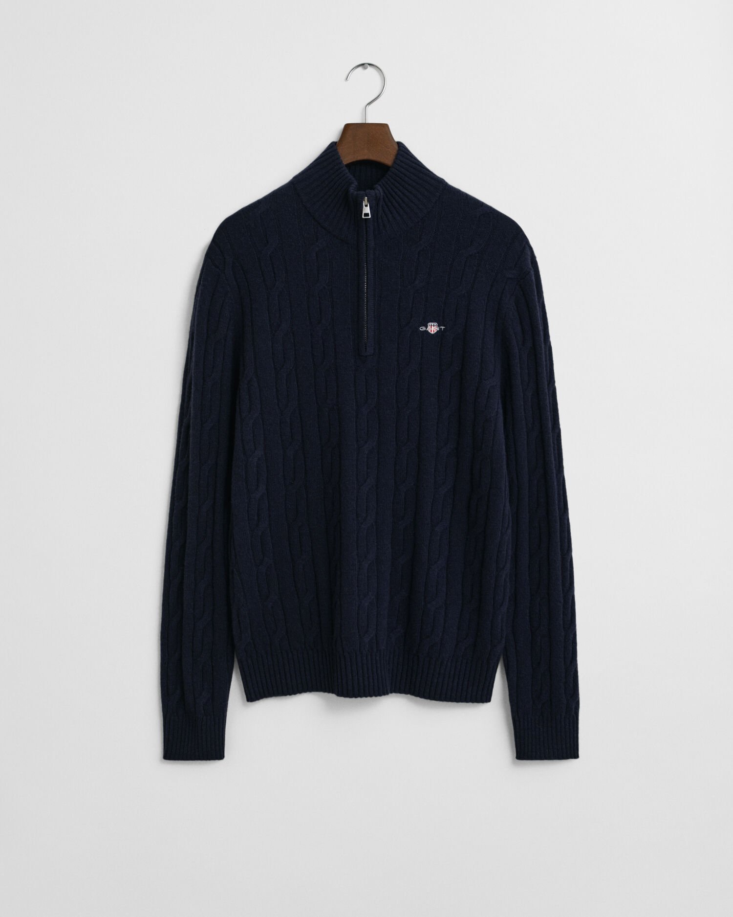 Pull à demi-zip en maille de laine d'agneau à torsades