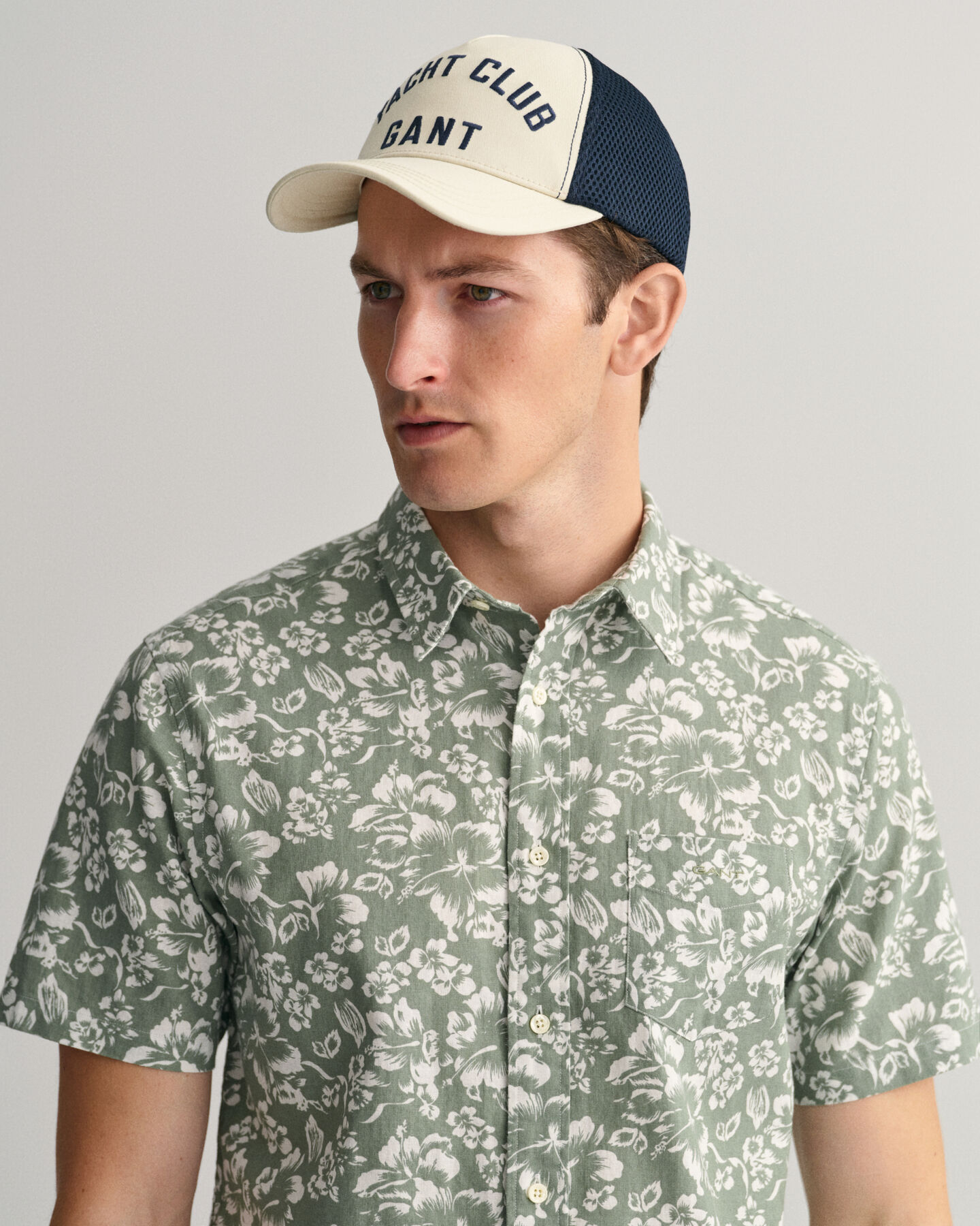 Regular Fit Baumwoll Leinen Kurzarmhemd mit Blumenprint