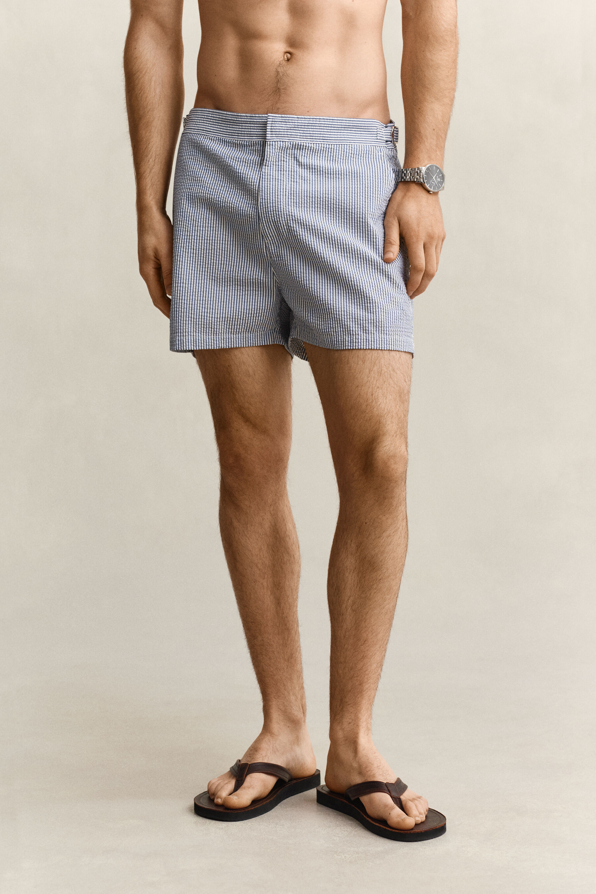 Fitted Seersucker Swim Shorts