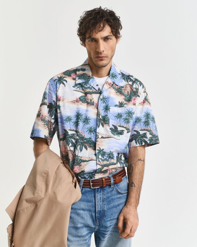 Relaxed Fit Resort Hemd mit Insel-Print