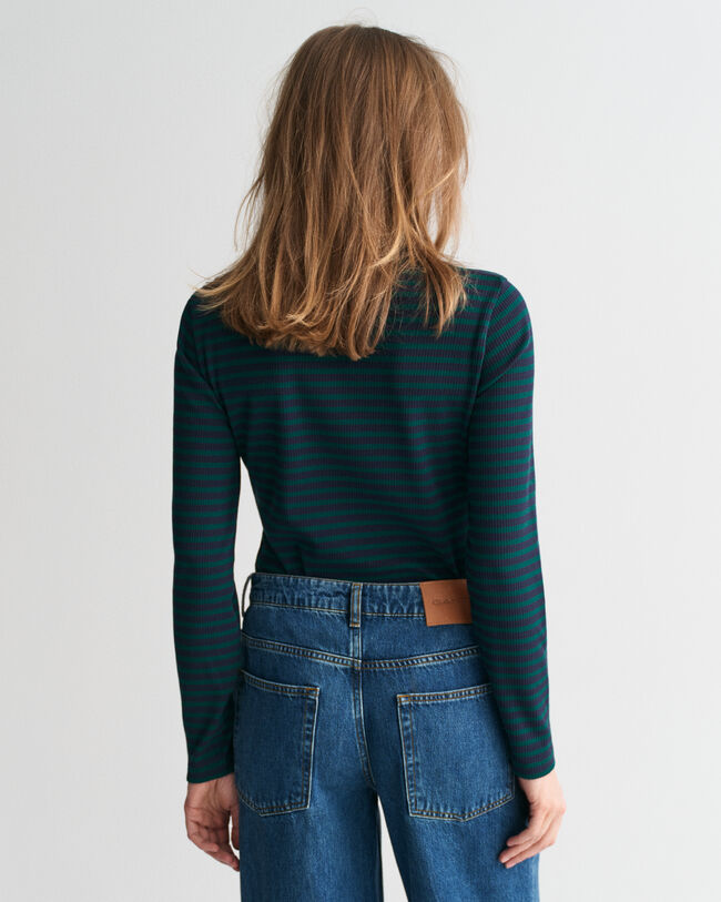 Geripptes Langarm-Rollkragenshirt mit Streifen