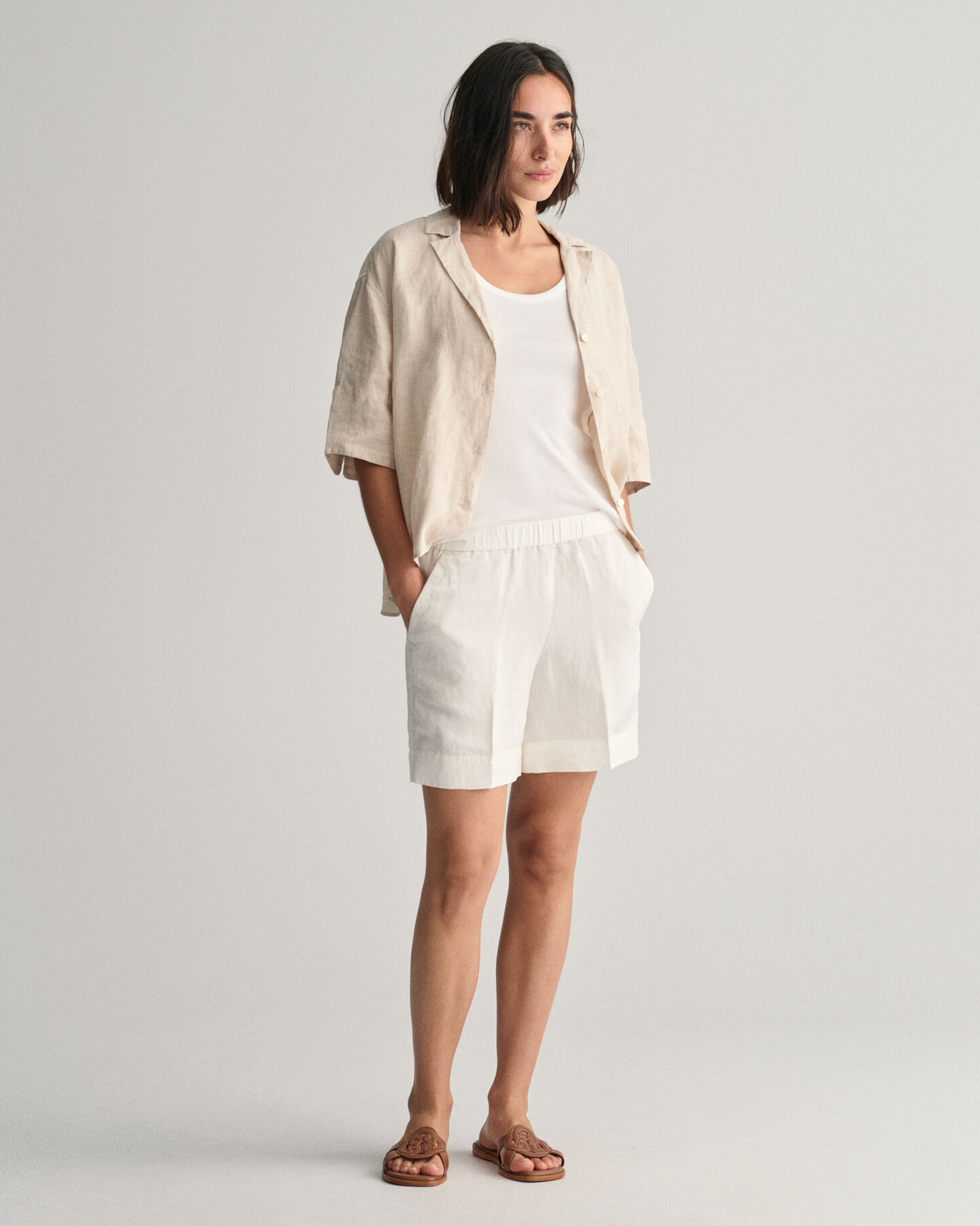 Relaxed Fit Leinenmix Pull-On Shorts