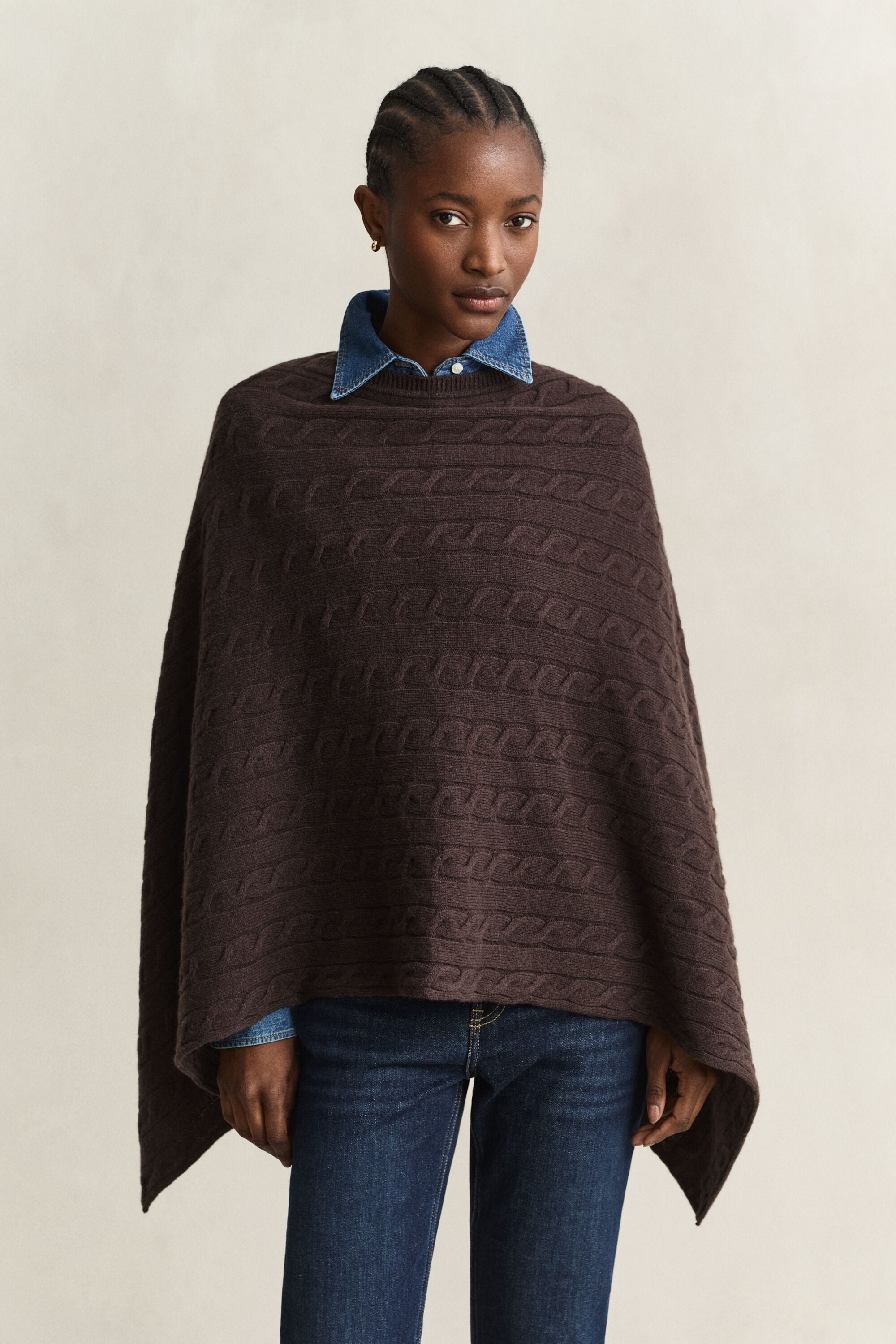 Zopfstrick Poncho aus Wolle