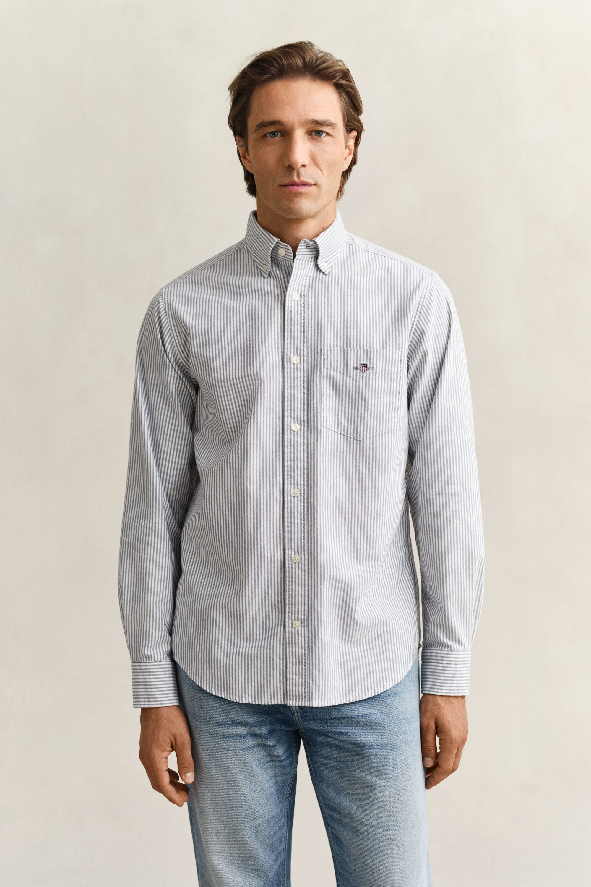 Chemise en coton Oxford classique à rayures Banker
