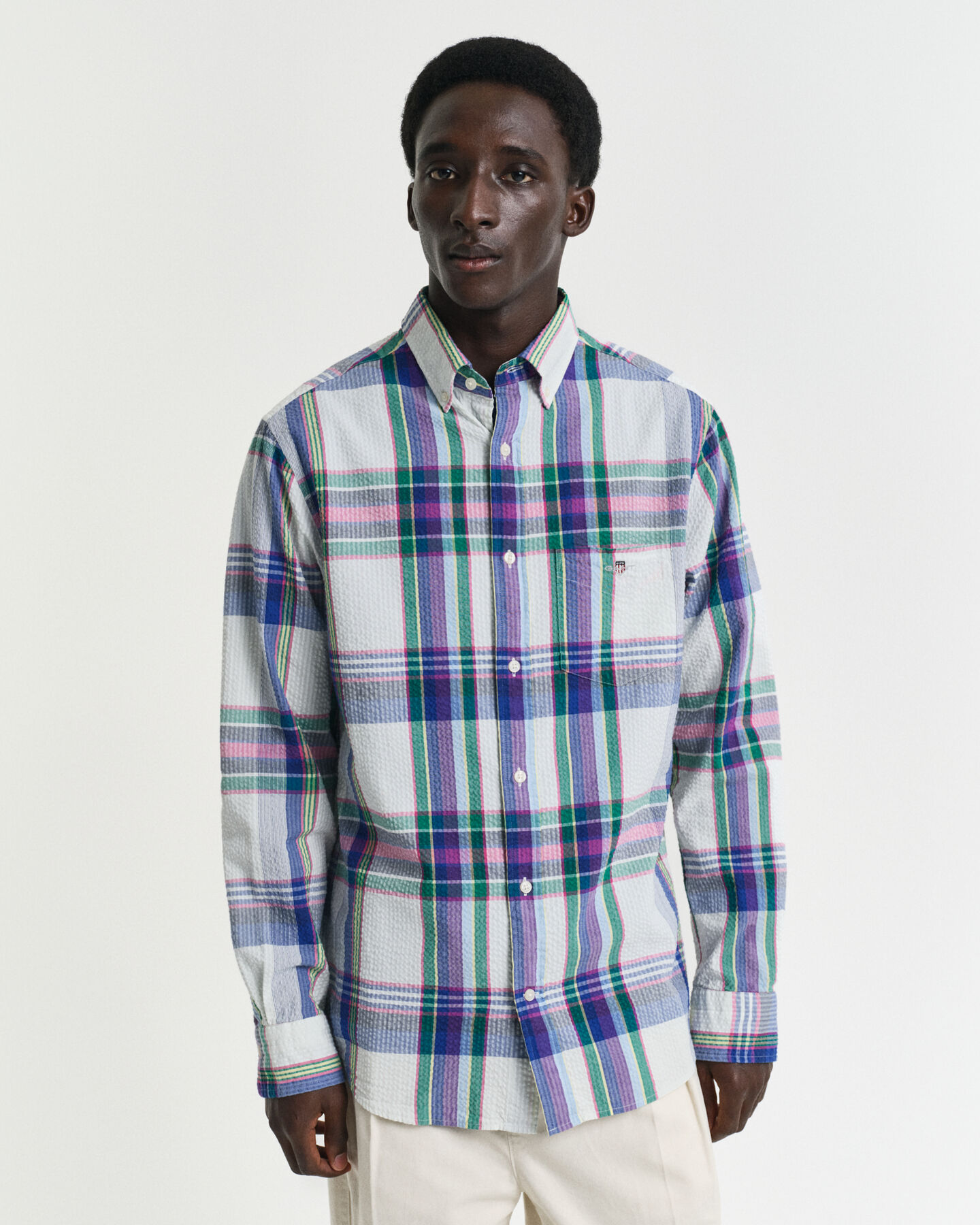 Regular Fit Seersucker Madras Hemd