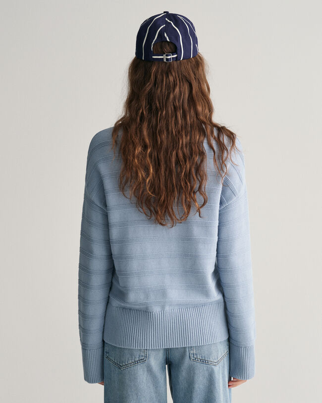 Tonal Baumwoll Rundhalspullover mit Streifen