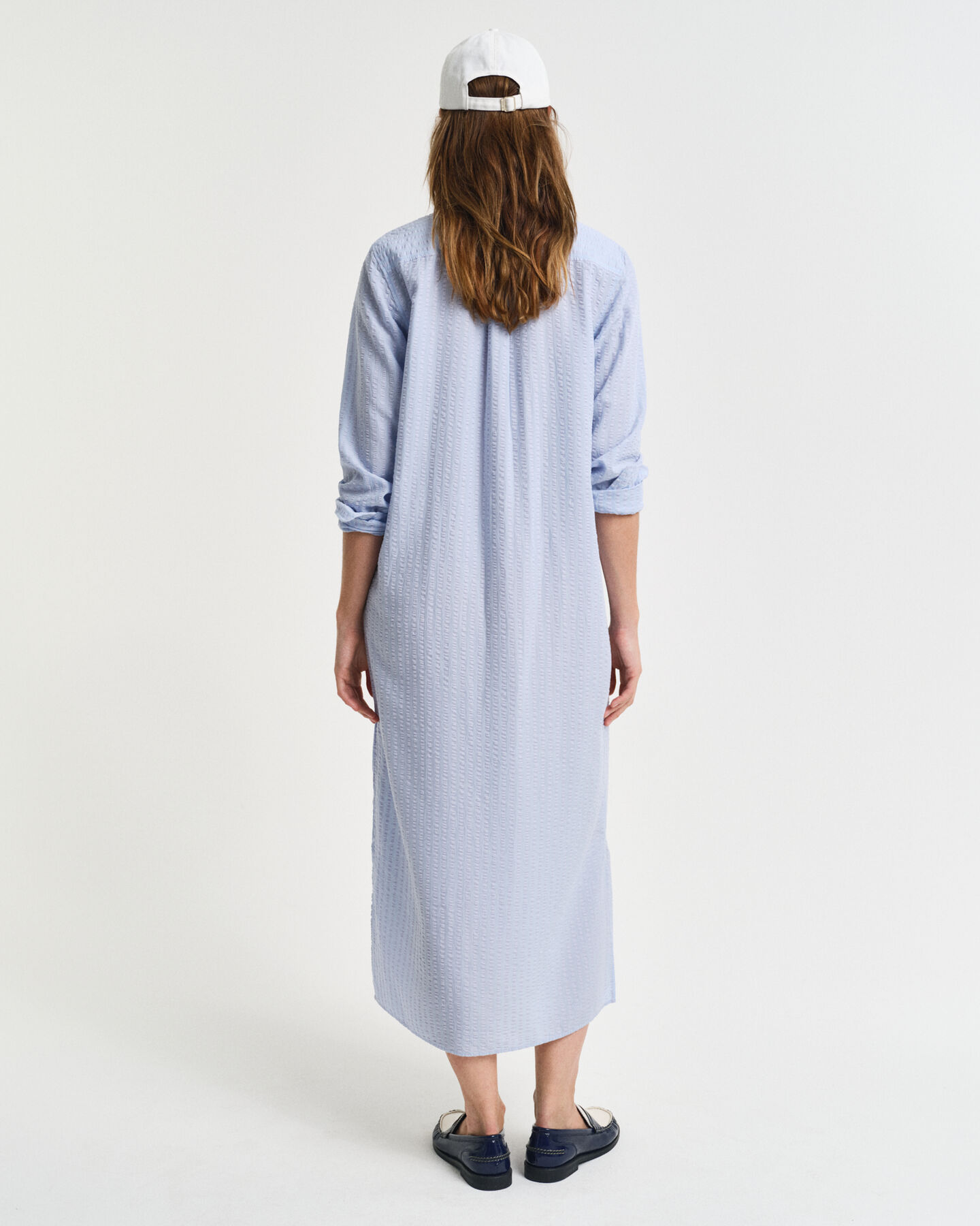 Tonal Seersucker Kleid mit Streifen