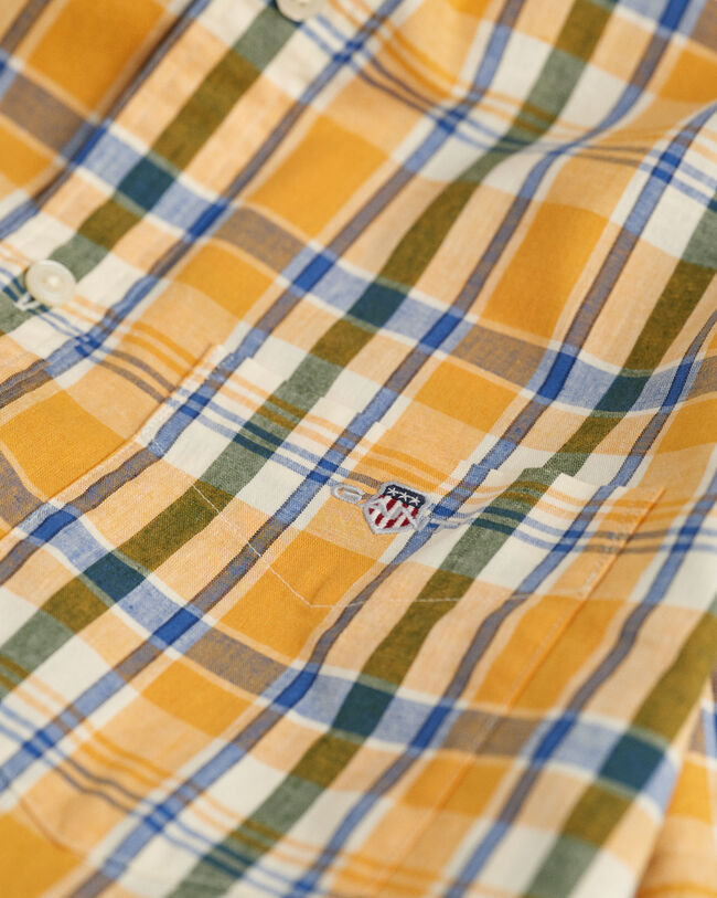 Regular Fit Baumwoll Leinen Kurzarmhemd mit Karomuster