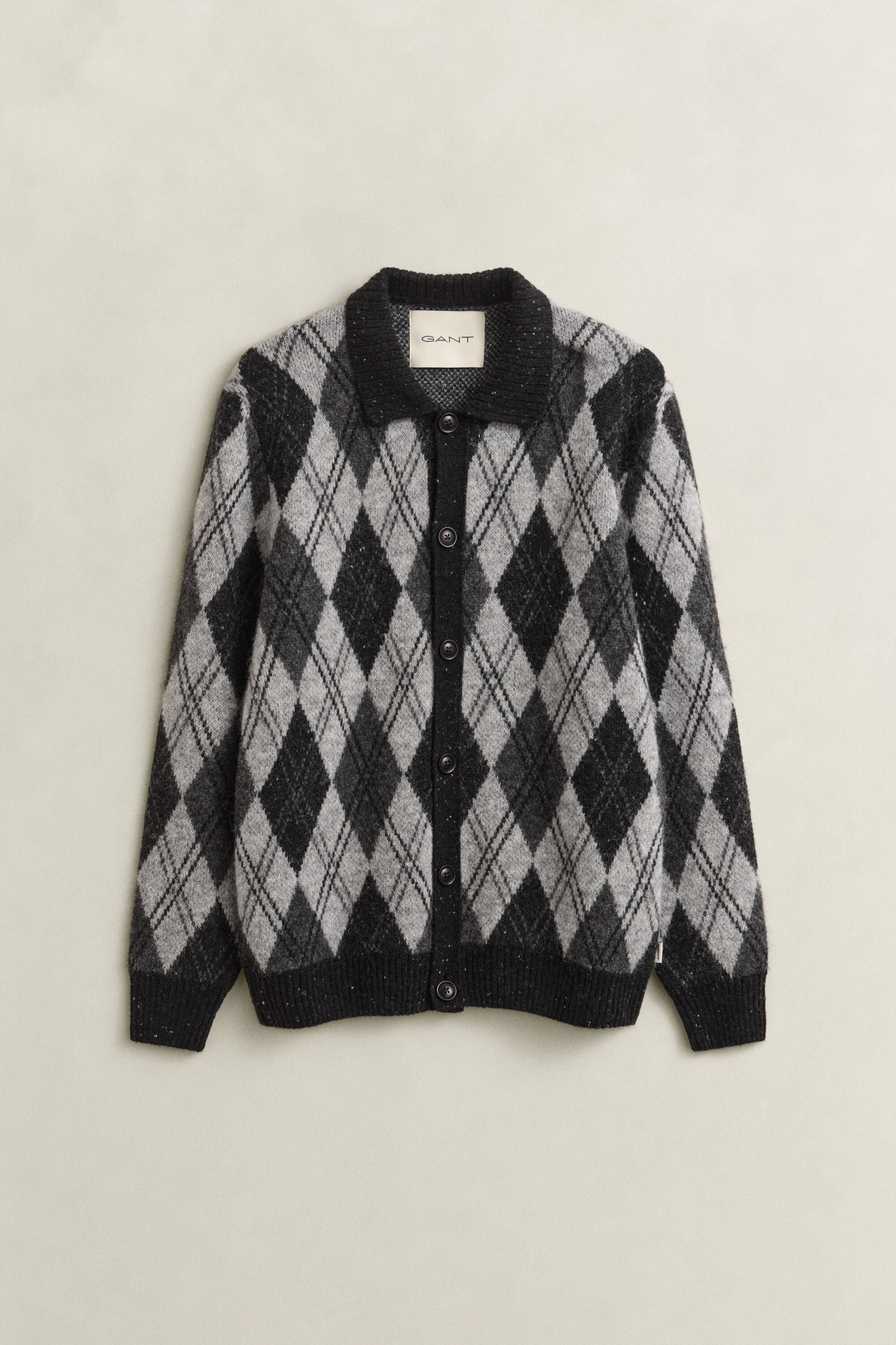 Alpaca Wool Blend Argyle Polo Cardigan