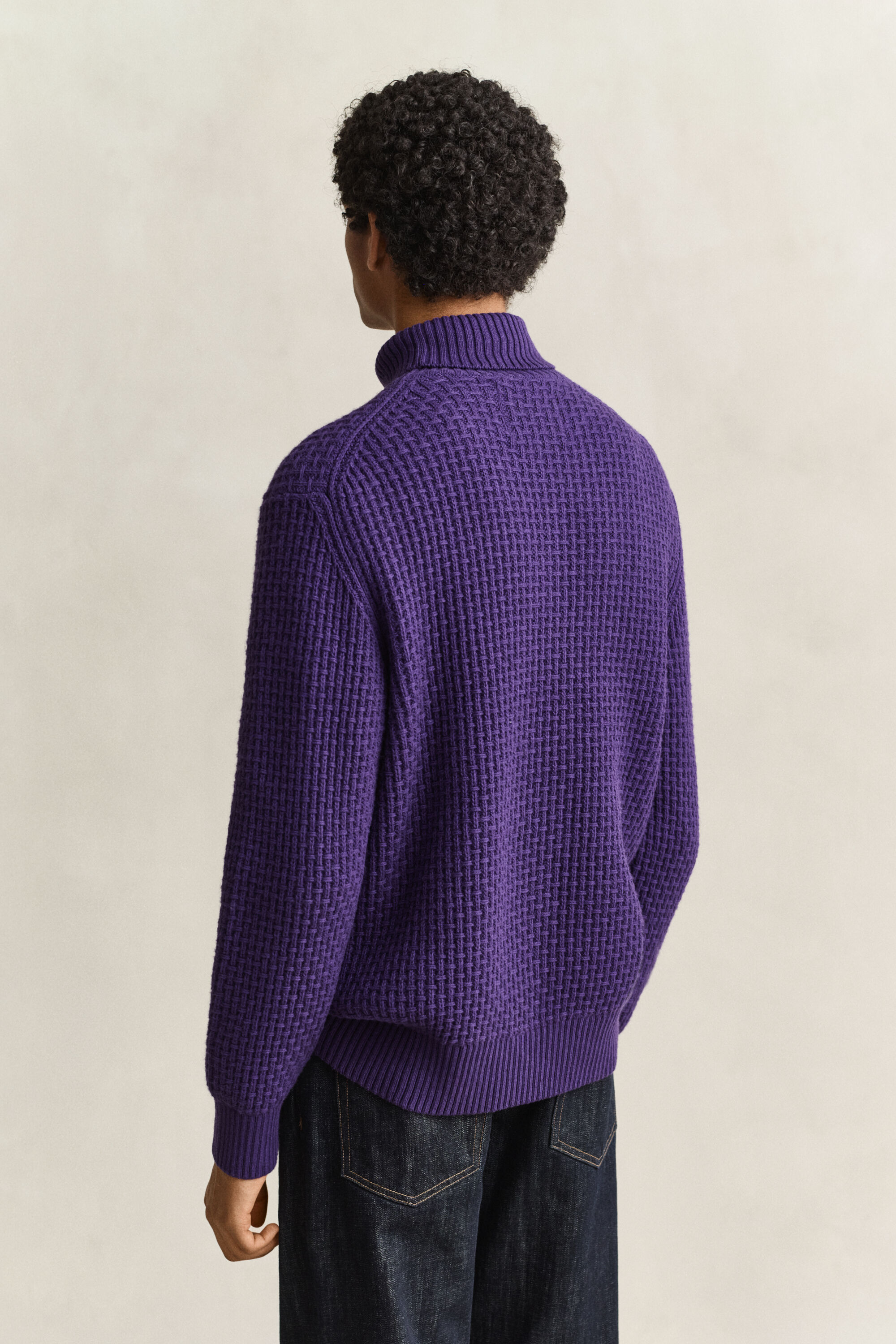 Strukturierter Rollkragenpullover aus Baumwolle und Wolle