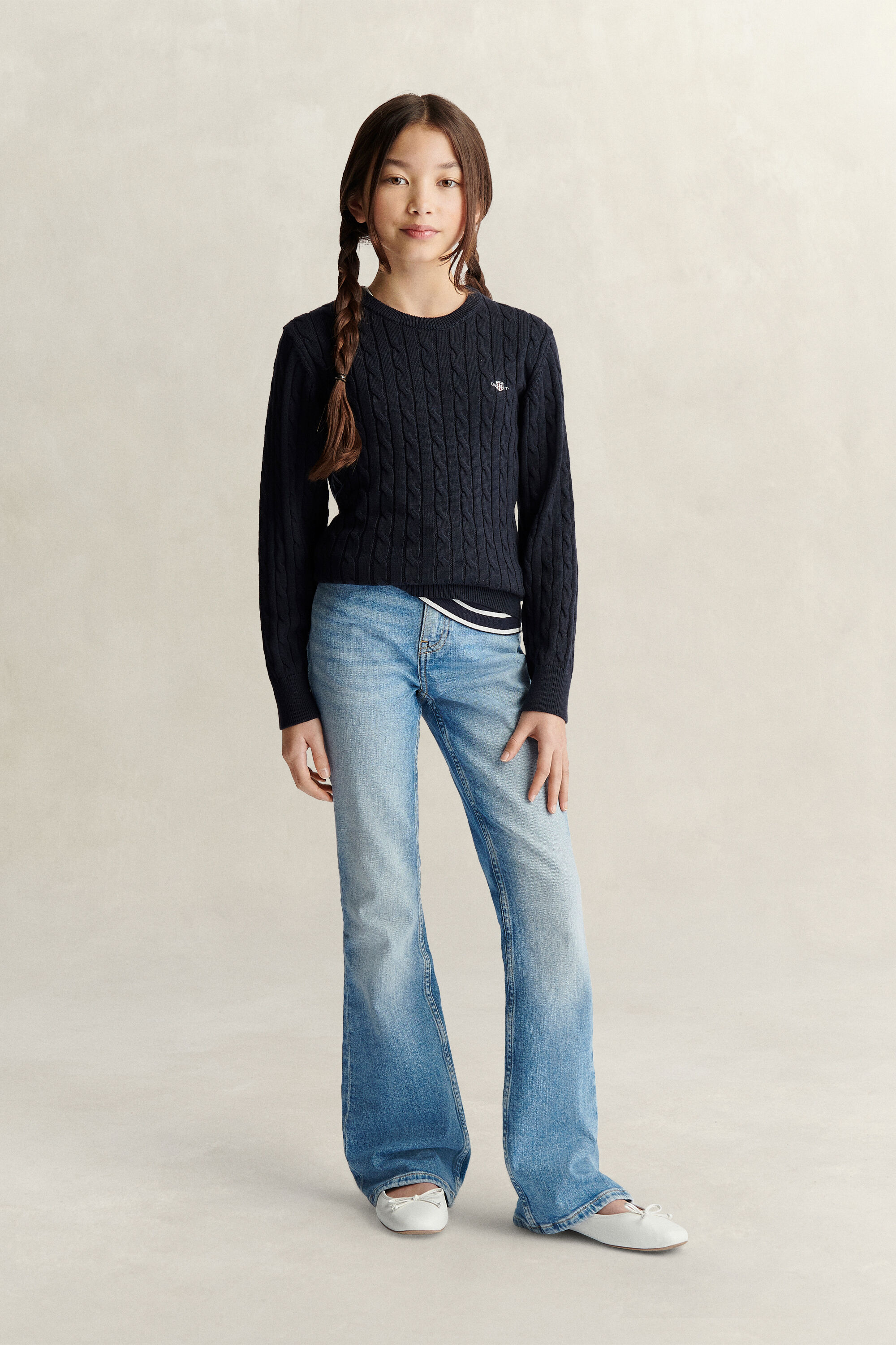 Teen Girls Shield Zopfstrickpullover