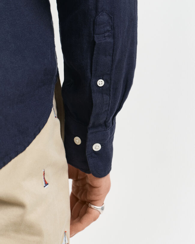 Stückgefärbtes Regular Fit Leinen Hemd