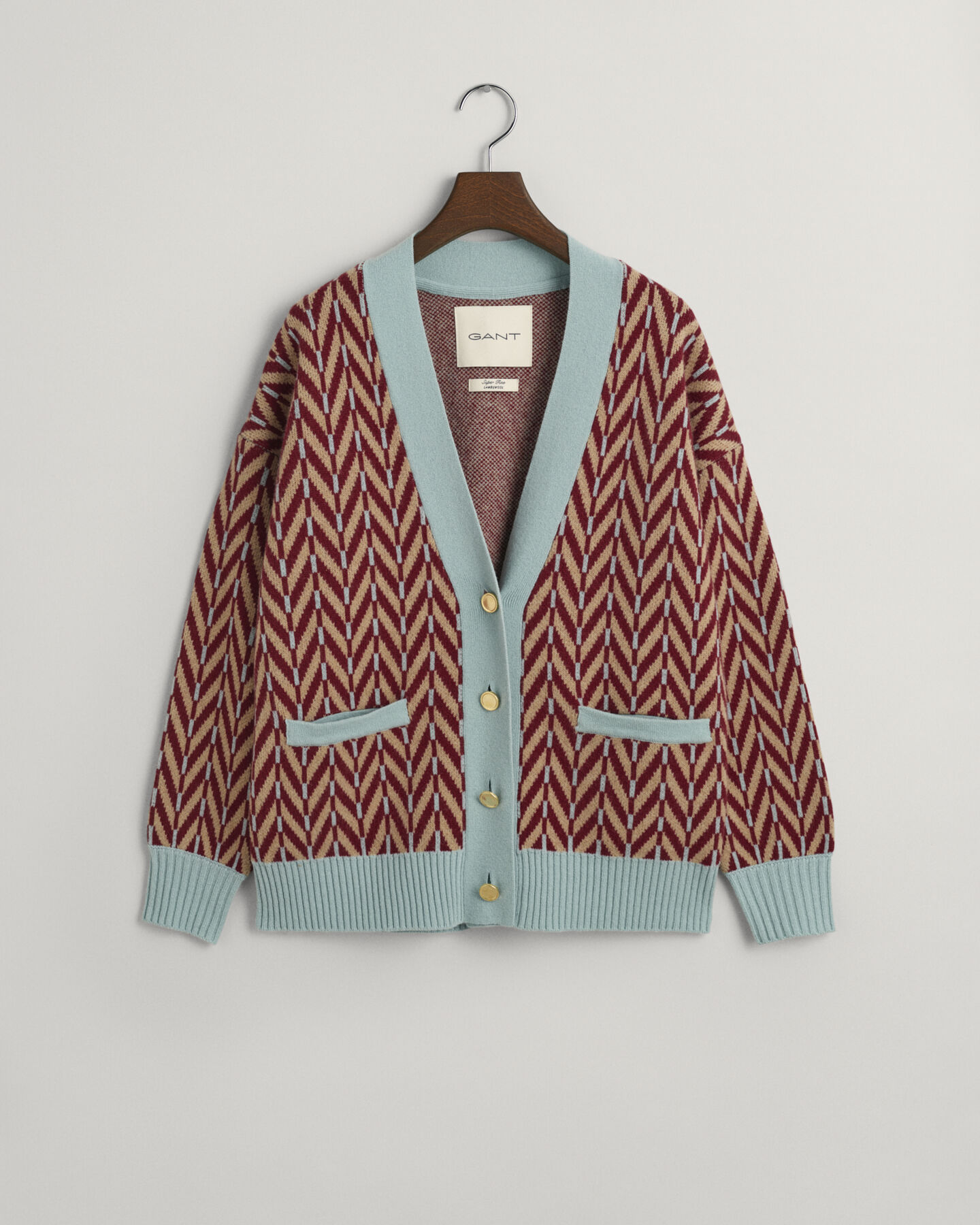 Mehrfarbige Strickjacke mit Fischgr&auml;tmuster