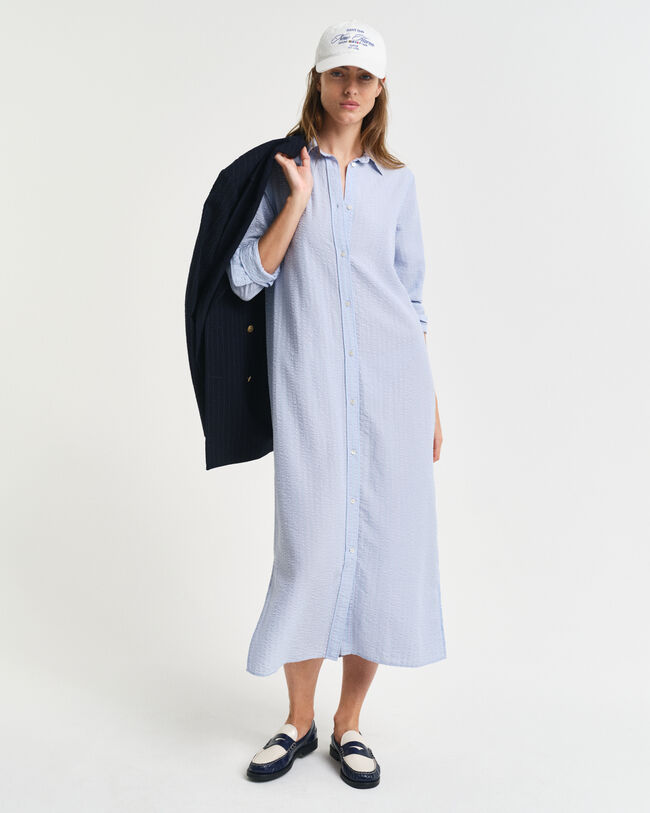 Tonal Seersucker Kleid mit Streifen