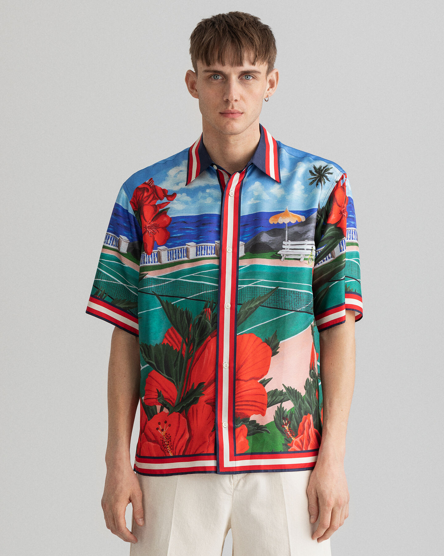 Relaxed Fit Scenery Kurzarmhemd aus Seide