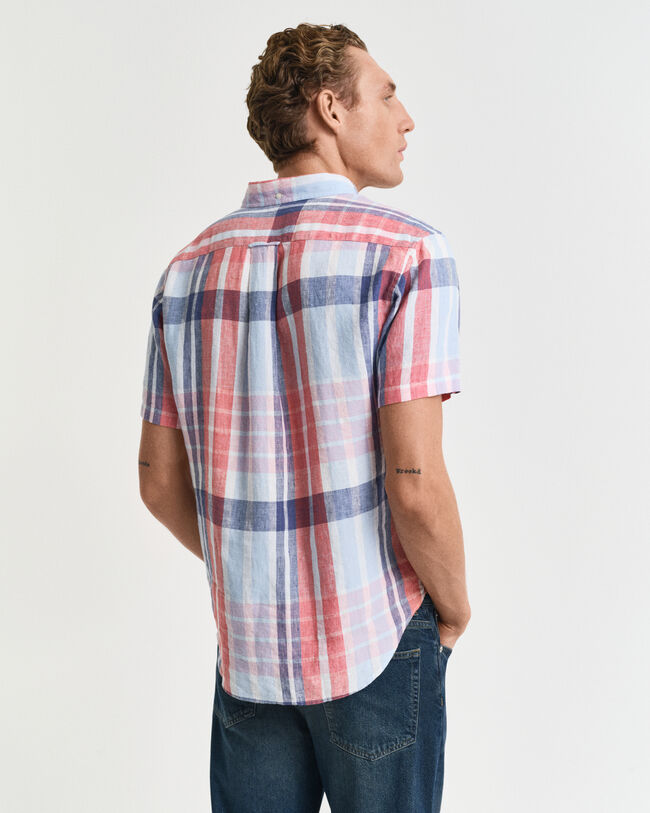 Regular Fit Madras Leinen Kurzarm Hemd