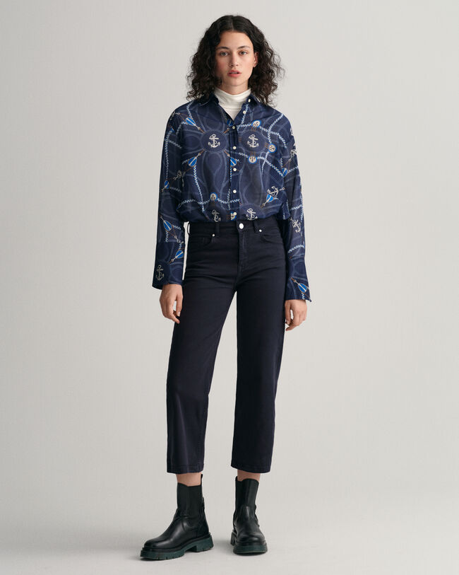 Relaxed Fit Sailing Print Bluse aus Baumwolle und Seide