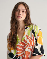 Relaxed Fit Palm Print Leinen Kurzarmbluse