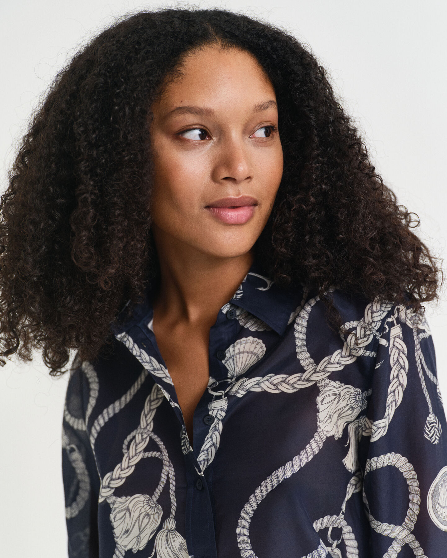 Regular Fit Sailing Print Bluse aus Baumwolle und Seide