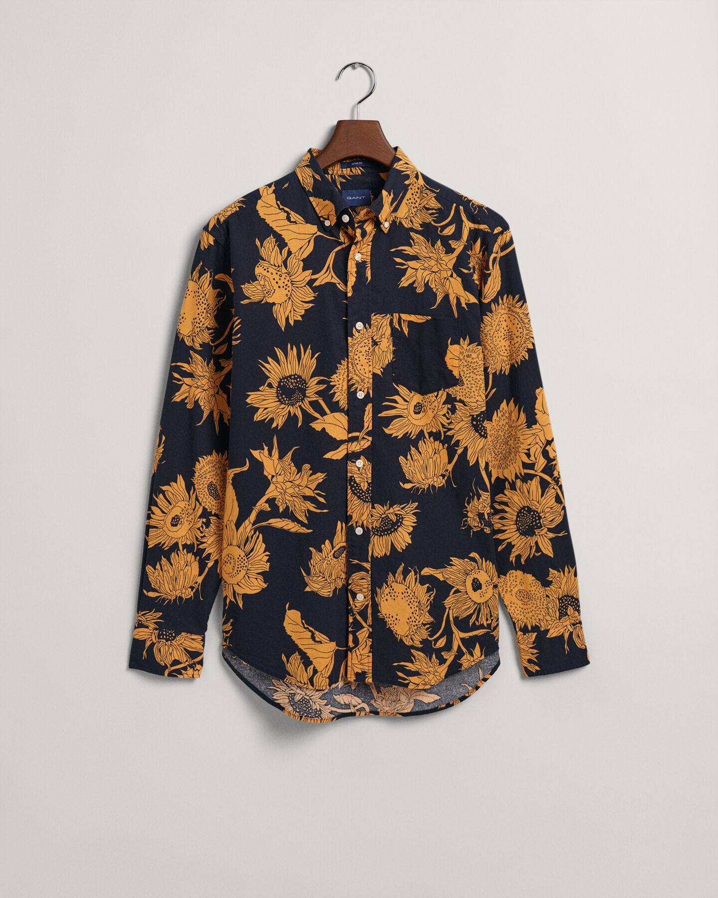 Regular Fit Baumwoll Leinen Hemd mit Sonnenblumen-Print