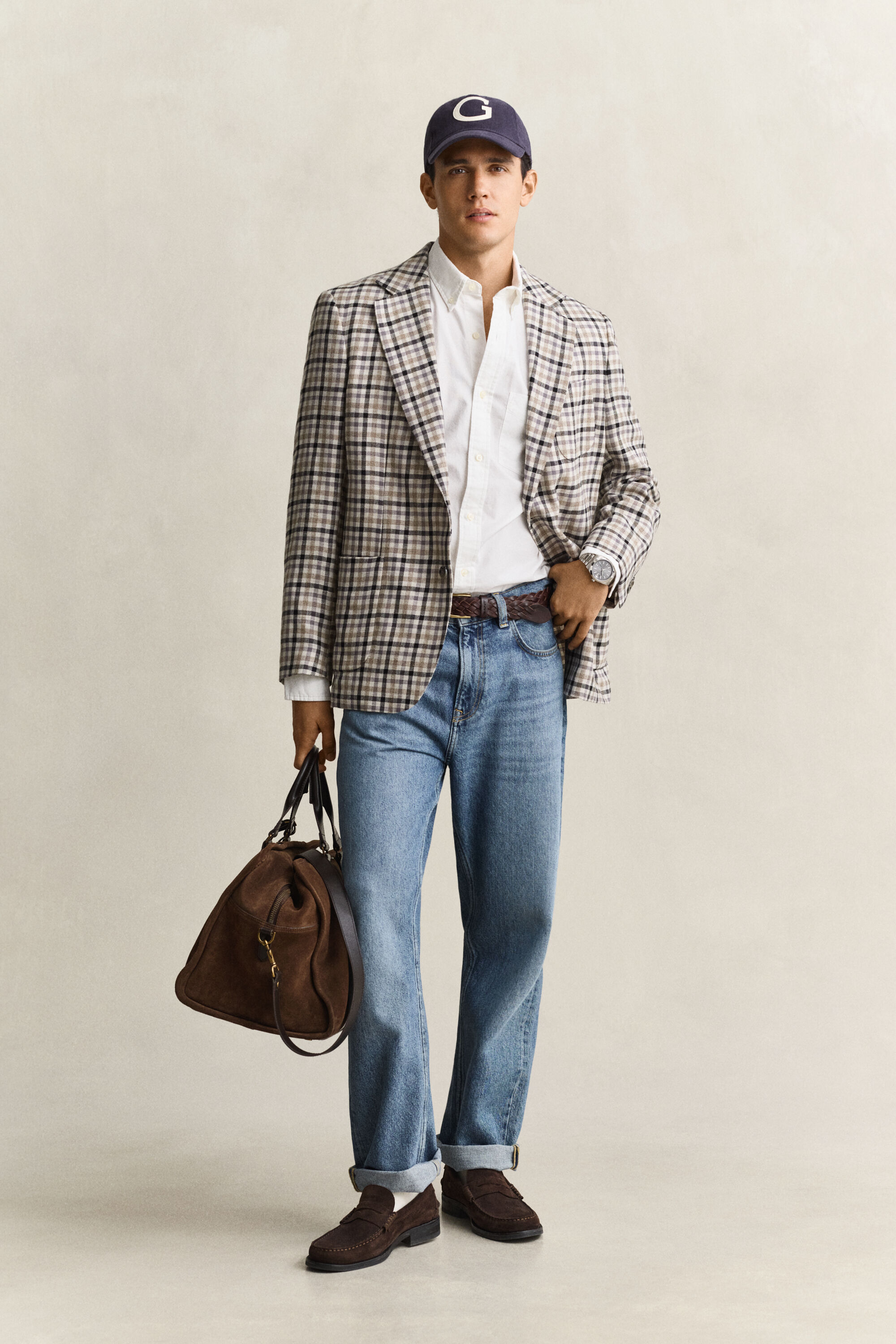 Veste blazer en lin et laine à carreaux