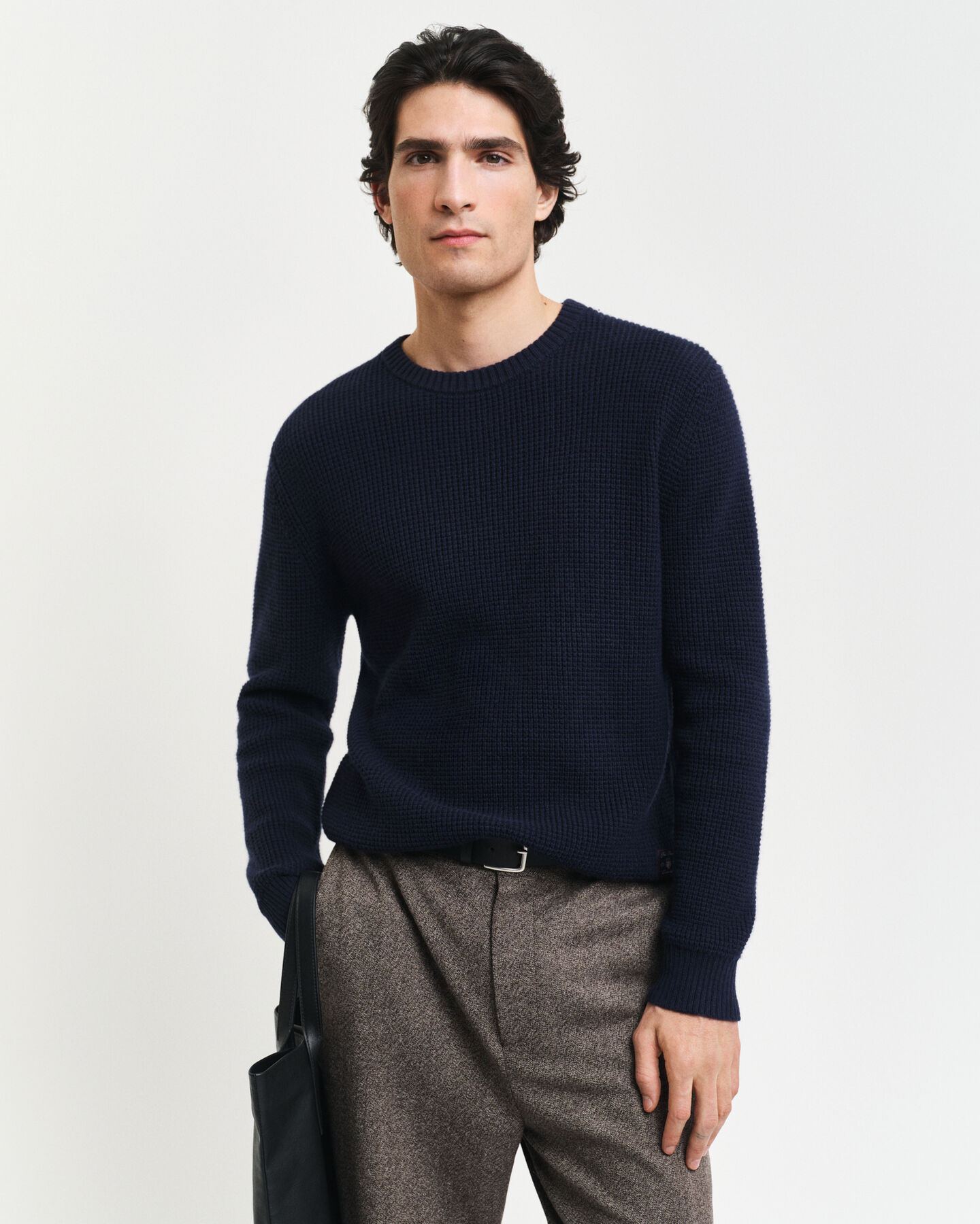 Rundhalspullover aus strukturiertem Wollgemisch