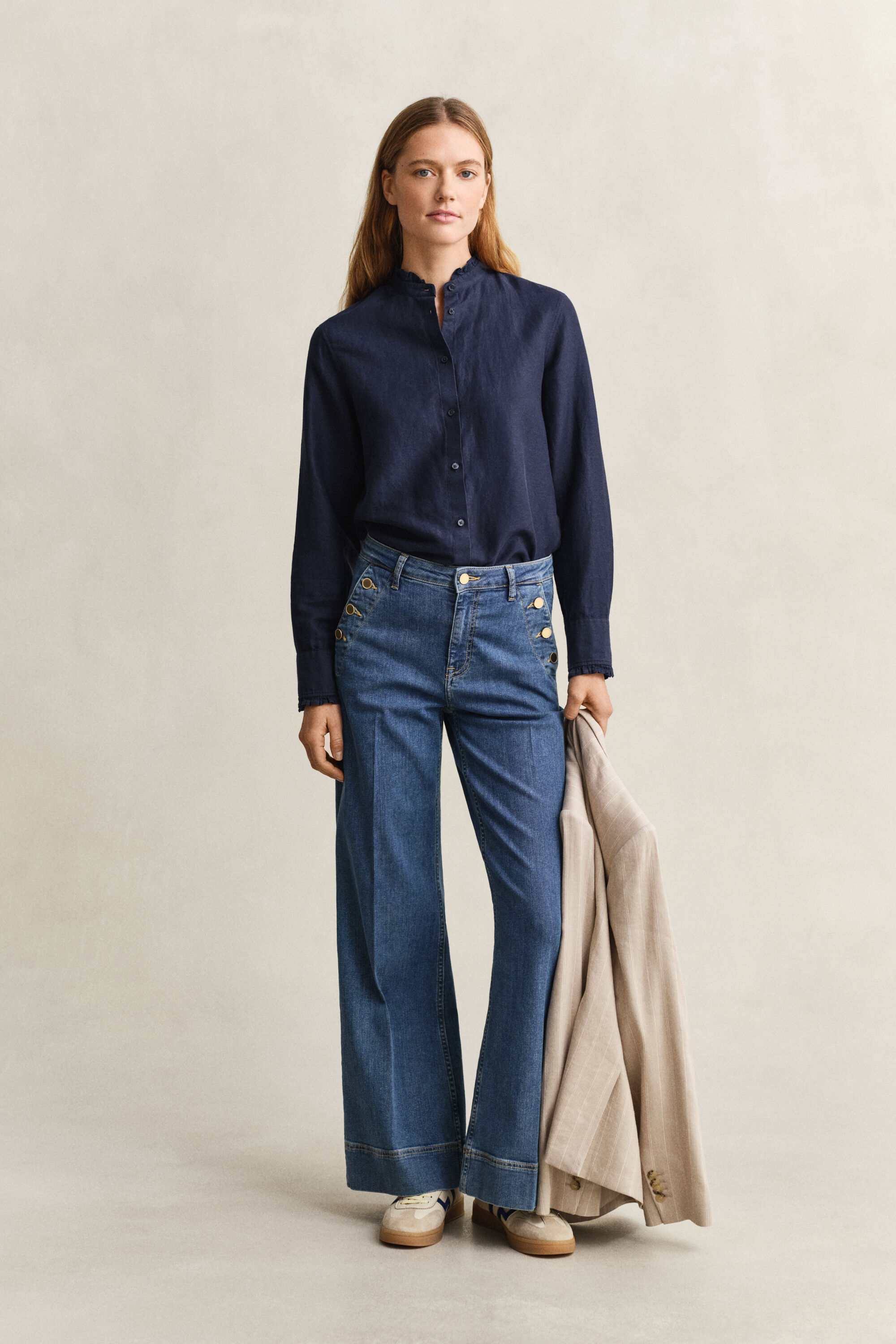 Rüschenbluse aus Leinenmix