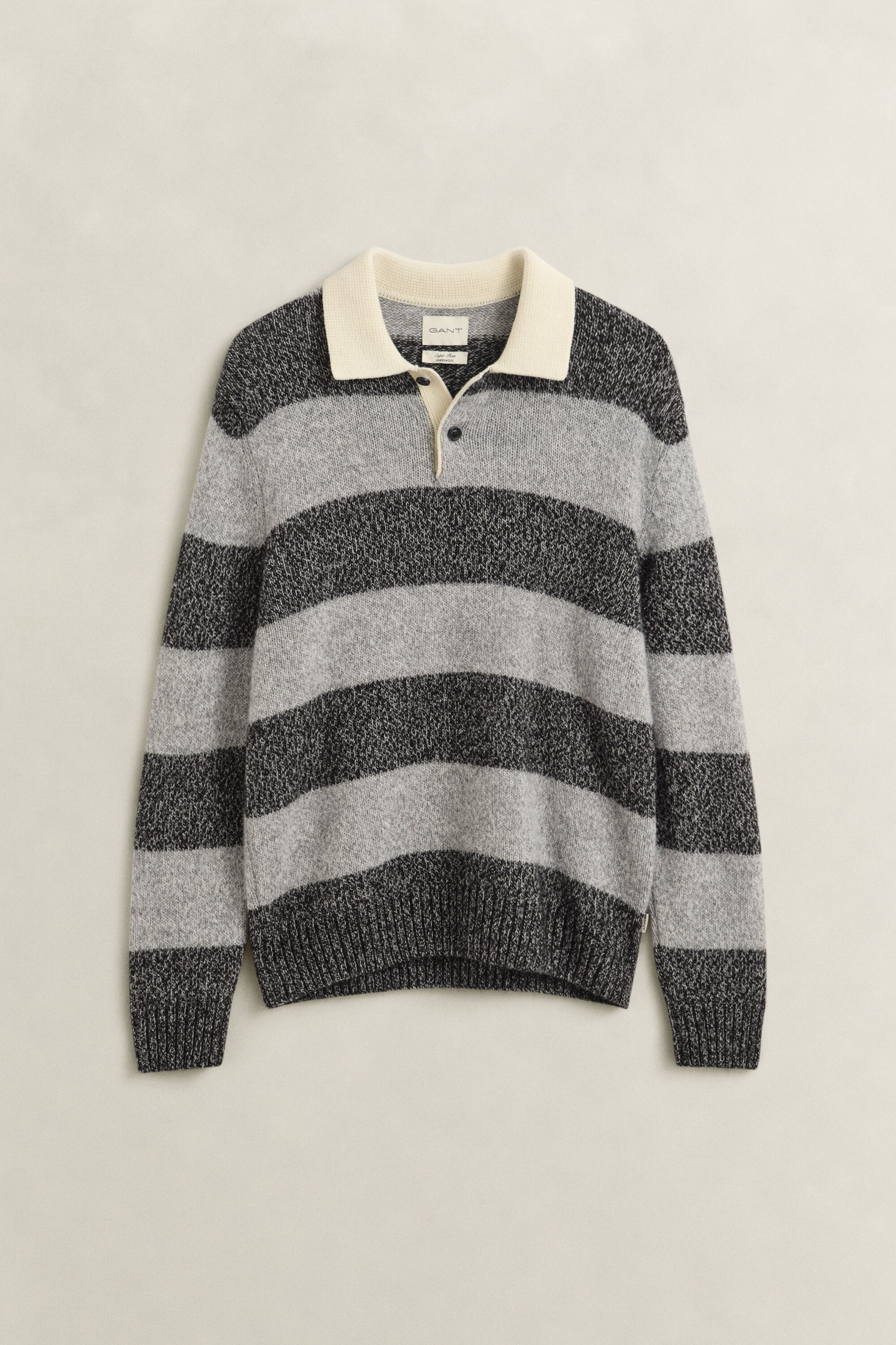 Pull façon polo en laine d’alpaga mélangée à rayures