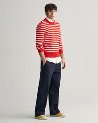 Rundhalspullover aus Glanzbaumwolle mit Marinestreifen