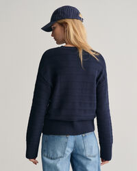 Tonal Baumwoll Rundhalspullover mit Streifen