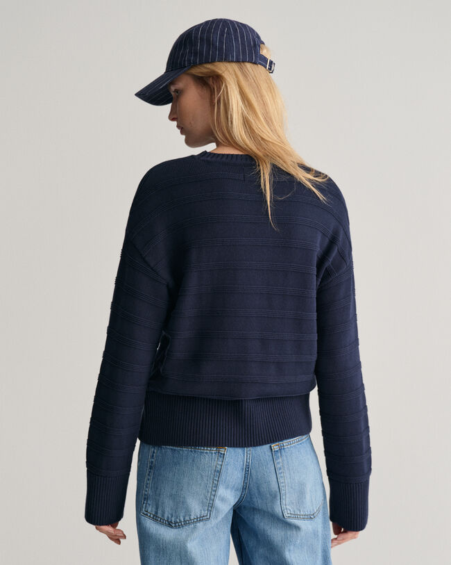 Tonal Baumwoll Rundhalspullover mit Streifen