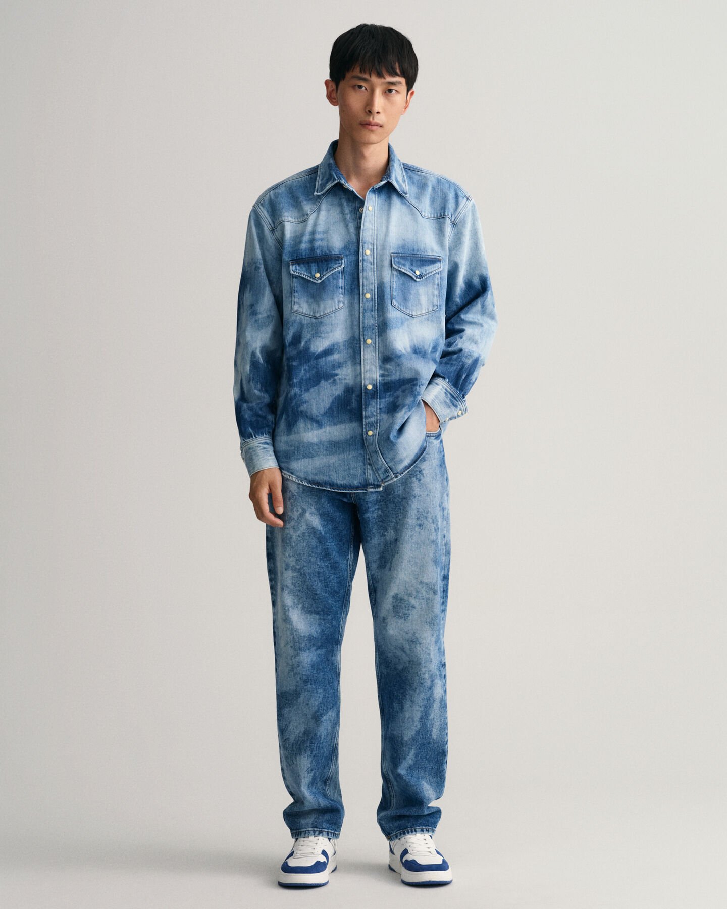 Relaxed Fit Bleach Wash Westernhemd