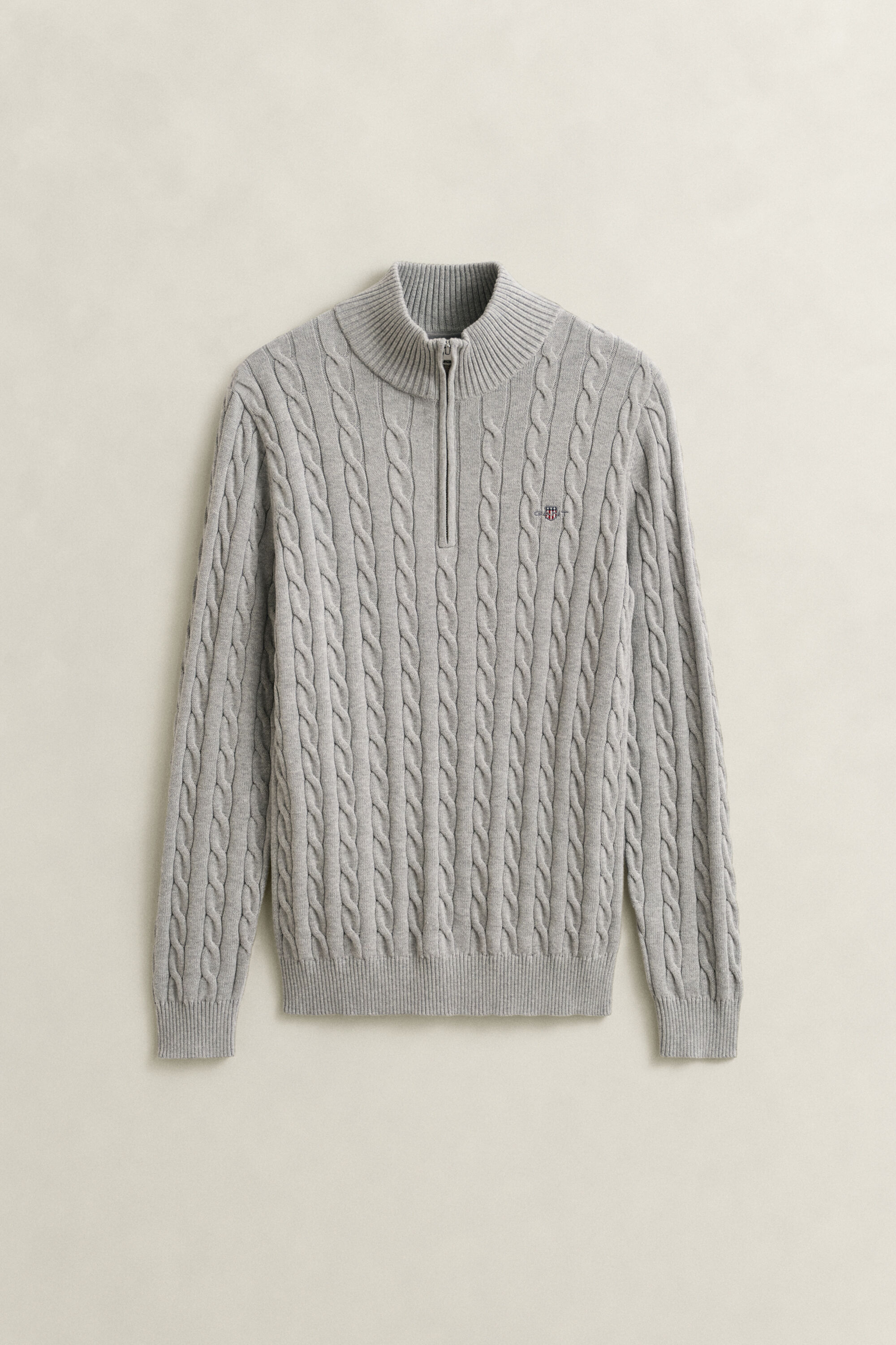 Maglia con zip corta in cotone a trecce