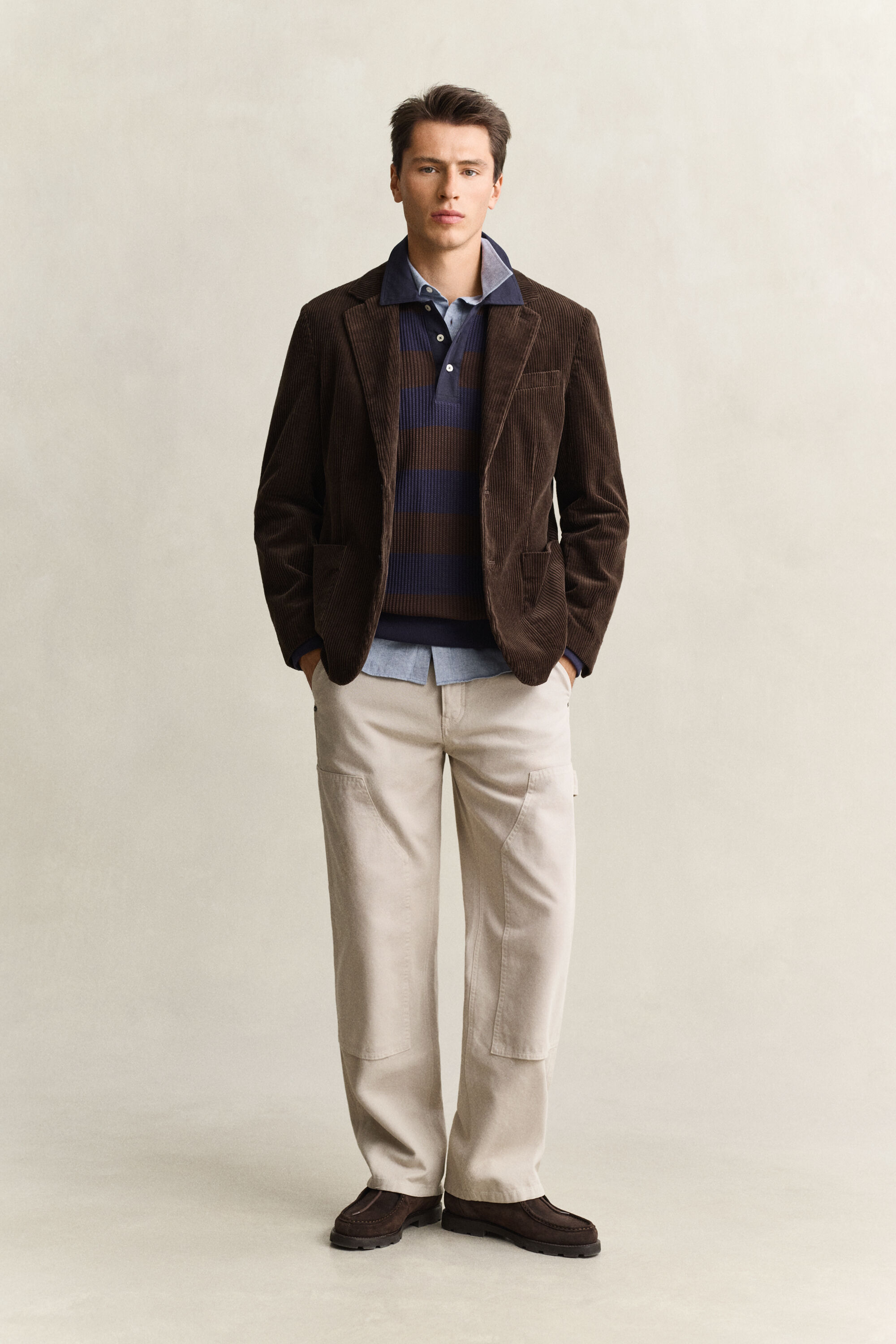 Striped Waffle Texture Polo Shirt